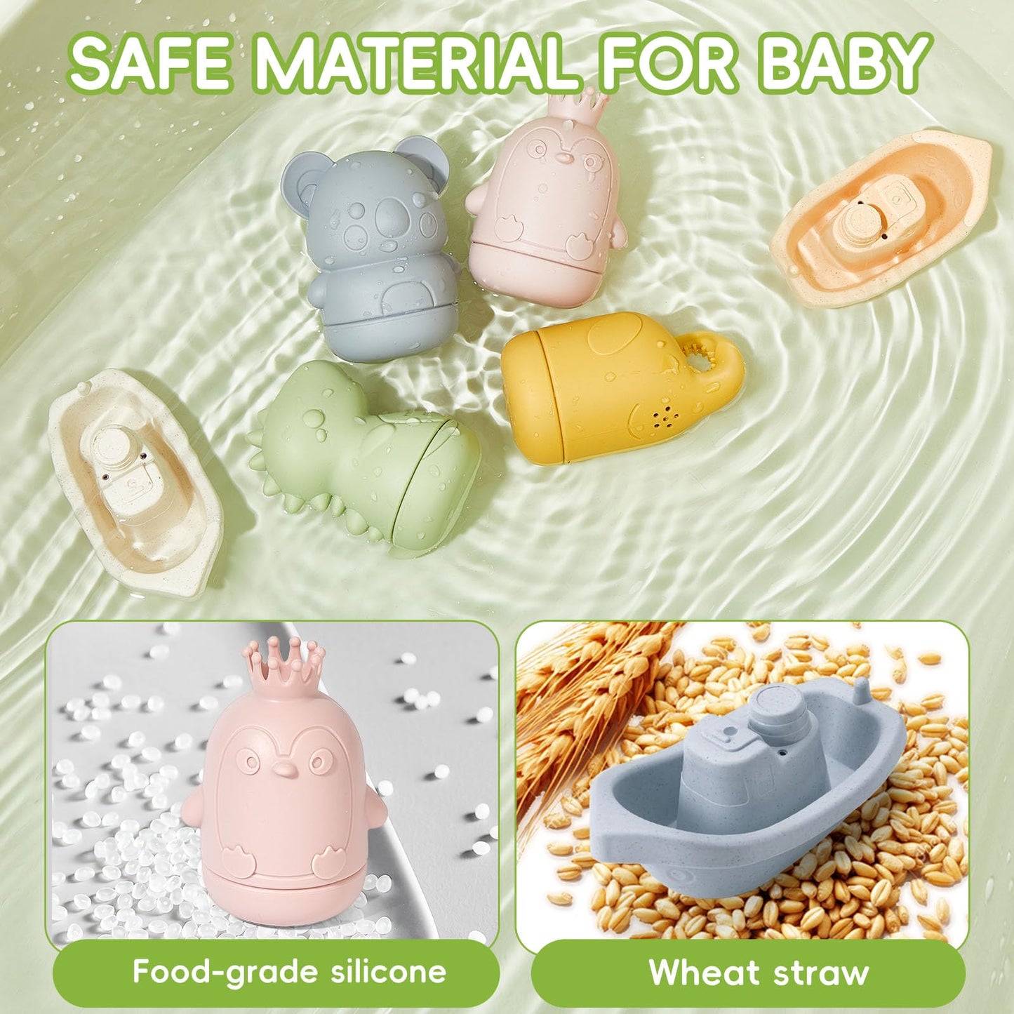 Baby Bath Toys 9PCS Mold Free Bath Toys for Babies 6-12 Months Bathtub Water Toys with Easy Clean Silicone Bath Toy for Kids Ages 1-3 Safe Bath Boats, Baby Shower Birthday Gifts for Babies & Infant