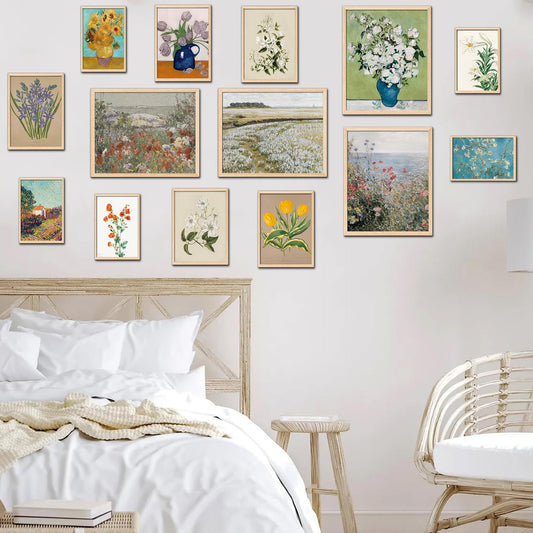 TRAMIN 14 Pcs Floral Wall Art, Flower Poster for Room Aesthetic Vintage Prints, Vintage Floral Prints for Wall Decor, French Garden Painting Spring Landscape Botanical Art Wildflower Decor (8x10 Unframed)