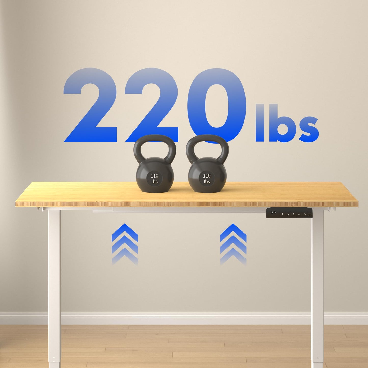 FLEXISPOT E3 Bamboo Dual Motor Electric Standing Desk 55 x 28 Sit Stand Up Desk, Holds 220 lbs, Adjustable Height w/ Memory Presets, Solid Bamboo Desktop & White Frame, Ships in 2 Boxes