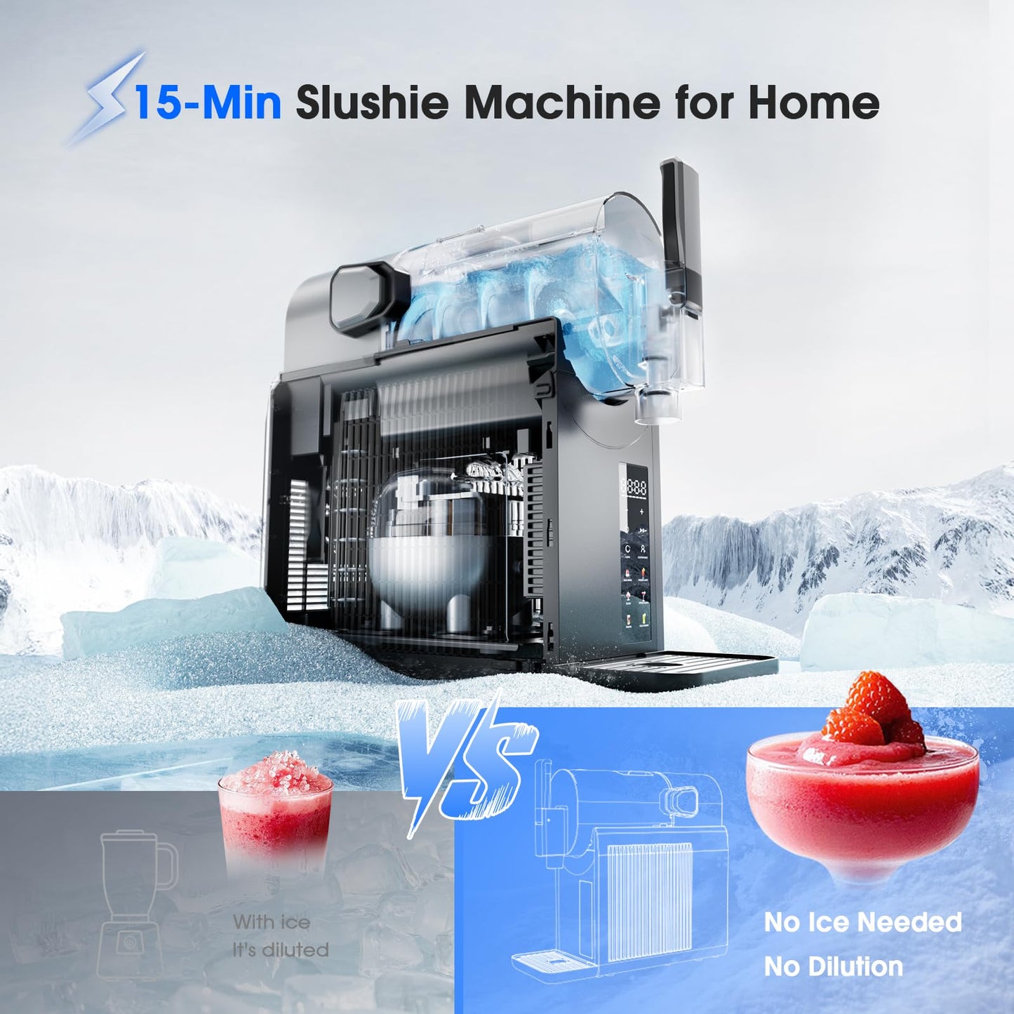 Slushie Machine for Home, Professional Frozen Drink Maker - No Ice Needed, Auto Clean, 6 Preset Programs, Rapid Freezing in 15 Mins, Keep 4H Fresh, for Frozen Margaritas, Frappés, Milkshakes and More