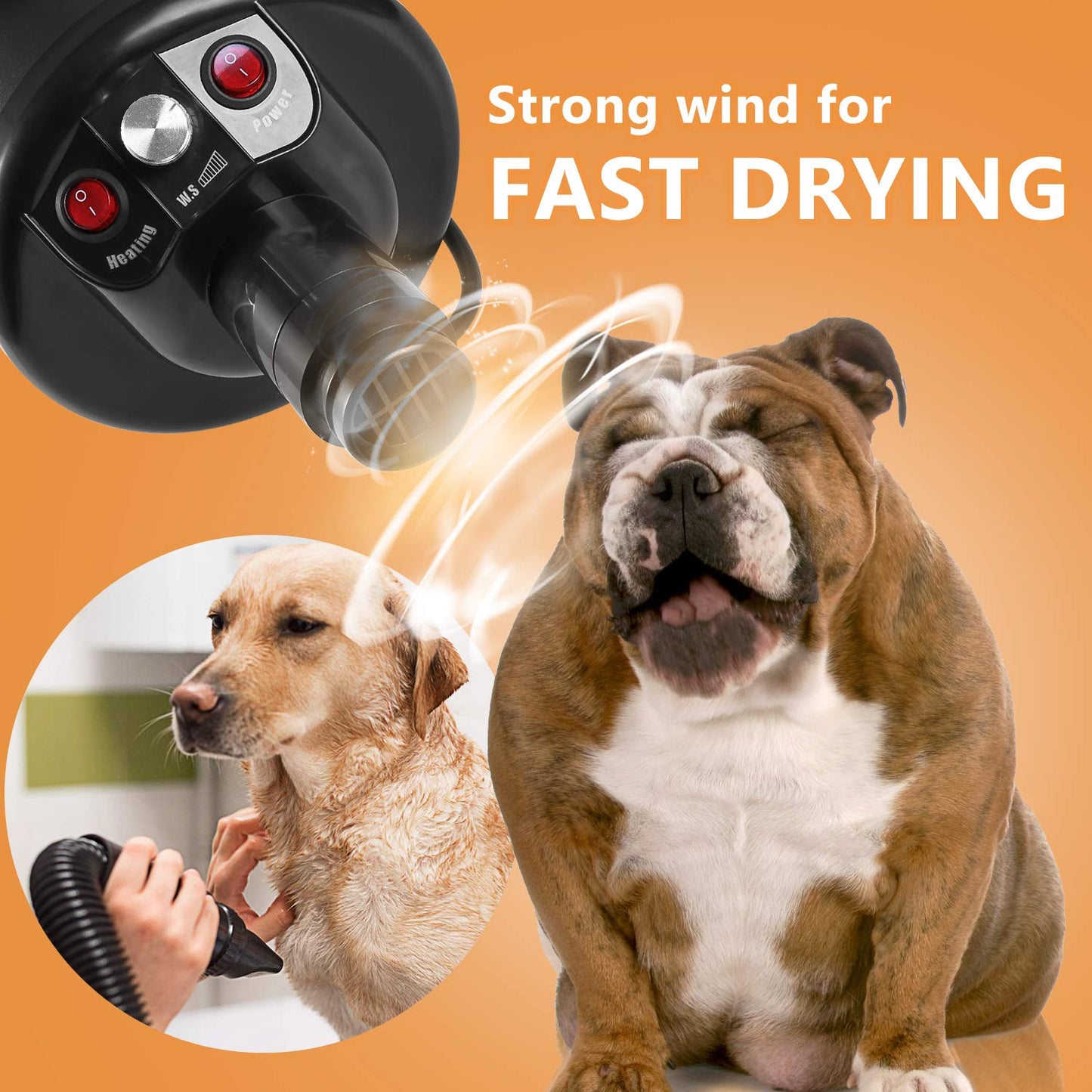 77OZ Large Dog Water Bowl Dispenser with Pull-Out Travel Water Bowls for Dogs + Dog Dryer for Pet Grooming, 3.2HP Adjustable Speed Temp Pet Hair Dryer
