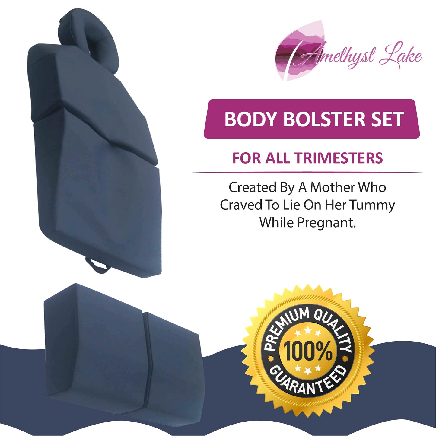Amethyst Lake Pregnancy Massage Cushion with Headrest – Full Body Prenatal Bolster Positioning System – Ideal for Lower Back Pain and After Breast Surgery - White