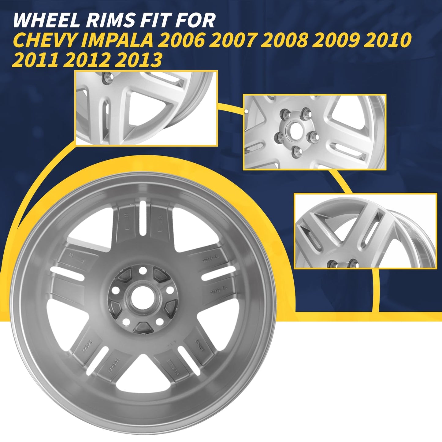 LUNEGUE New 17x6.5 Inch 17 Inch Premium Aluminum Alloy Wheel Rims Fits for 2006 2007-2012 2013 Chevrolet Impala, ALY05071U10N, Direct Fit OE Stock Specs, Silver