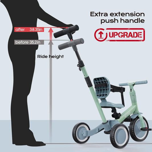 newyoo Toddler Tricycle with Push Handle for 1-3 Year Old, Toddler Bike, Birthday Gifts and Toys for Boys and Girls, 5 in 1 Kids Trike, Convert to Baby Balance Bike, Green, TR007
