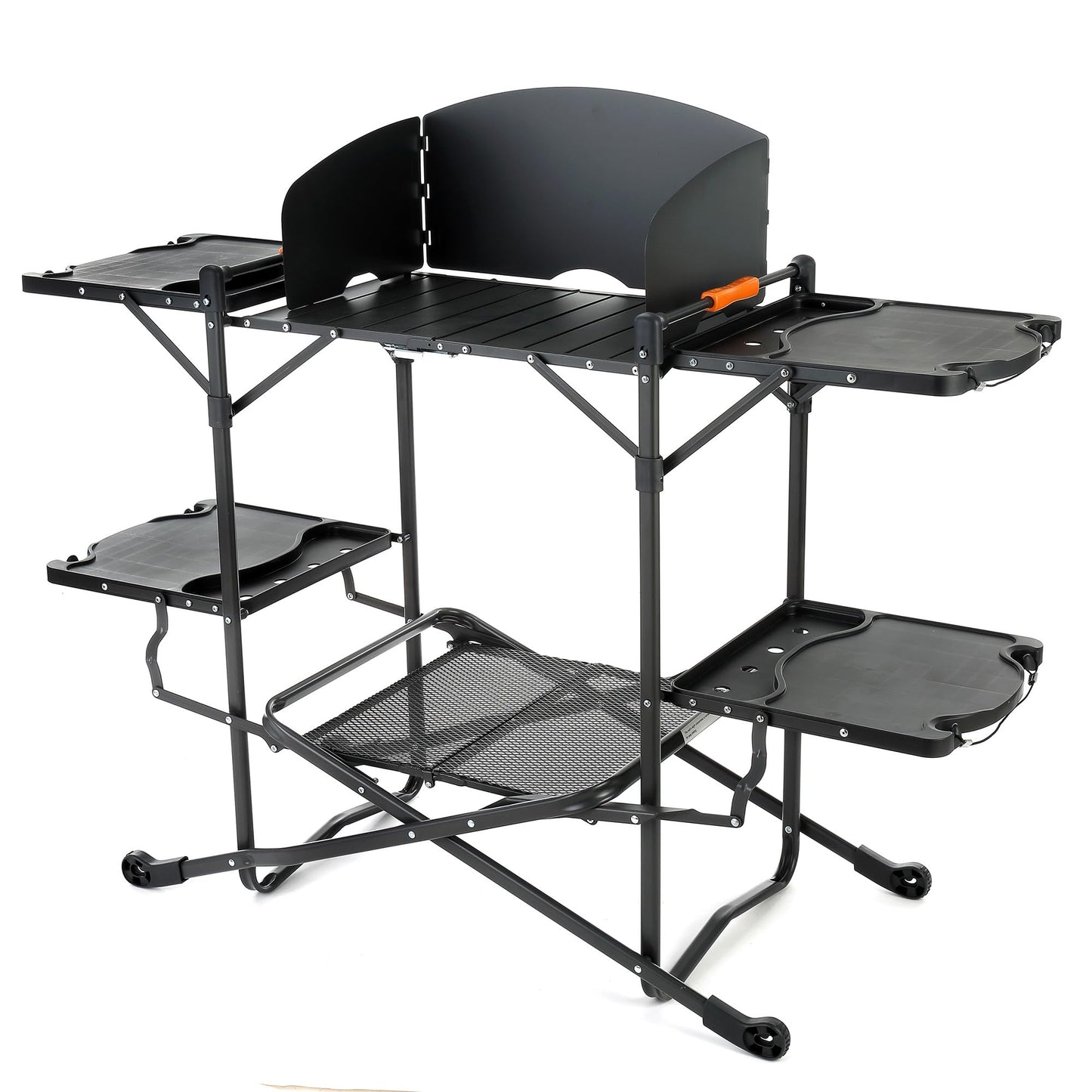 ARROWHEAD OUTDOOR 54" Wide Quick Folding Kitchen Station with Add-on Windscreen, 4 Side Tables, Aluminum Tabletop, Tool-Hanging Cord, 154 LBS Max Weight Load, for Patio BBQ and Camping