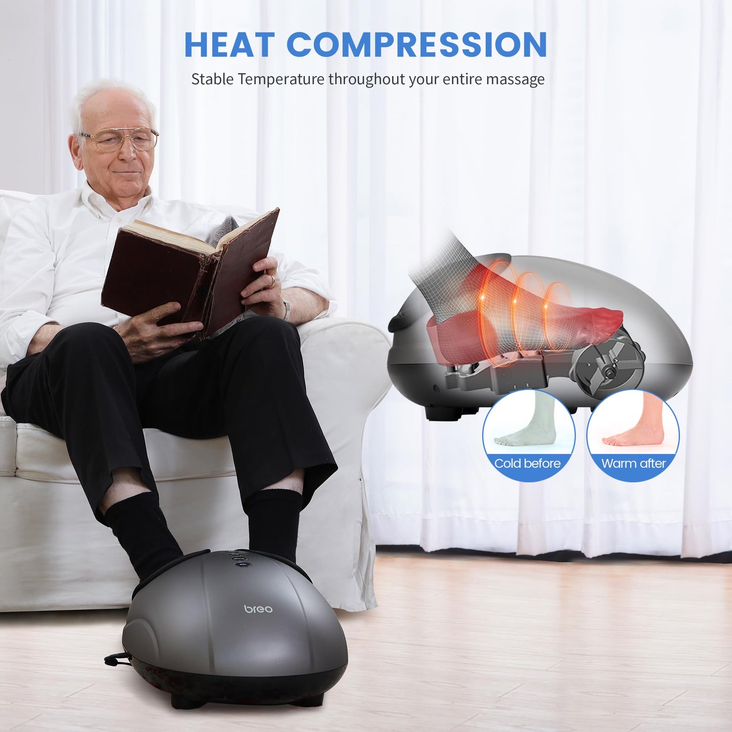 Breo Foot Massager with Heat, Deep Tissue Kneading, Shiatsu Massage Machine for Relax, Relieve Foot Pain, Plantar Fasciitis, Fits Feet Up to Men Size 14, Mother's Day Gift