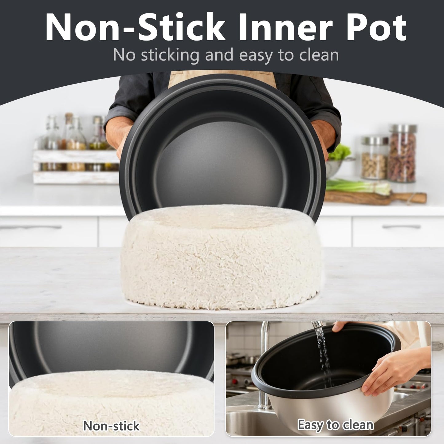Heromind Commercial Rice Cooker, 90-Cup Rice Cooker, 16Qt / 18 L Large Rice Cooker with Nonstick Inner Pot, Fast Cooking and Auto Keep Warm, with Rice Cup and Paddle, Easy to Clean, 1950W
