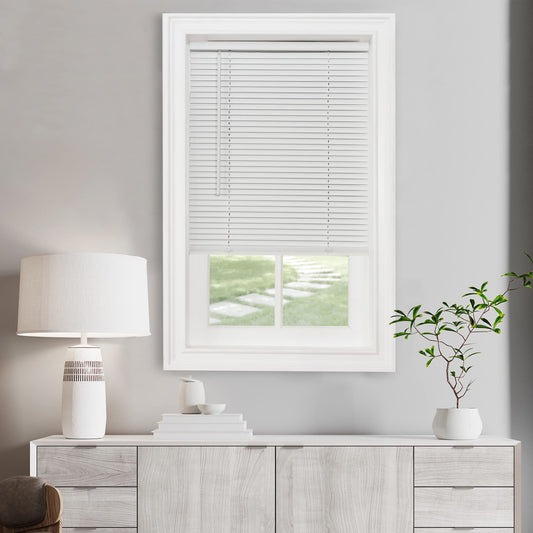 Cordless Light Filtering Mini Blind - 34 Inch Width, 48 Inch Length, 1" Slat Size - Pearl White - Cordless GII Morningstar Horizontal Windows Blinds for Interior by Achim Home Decor