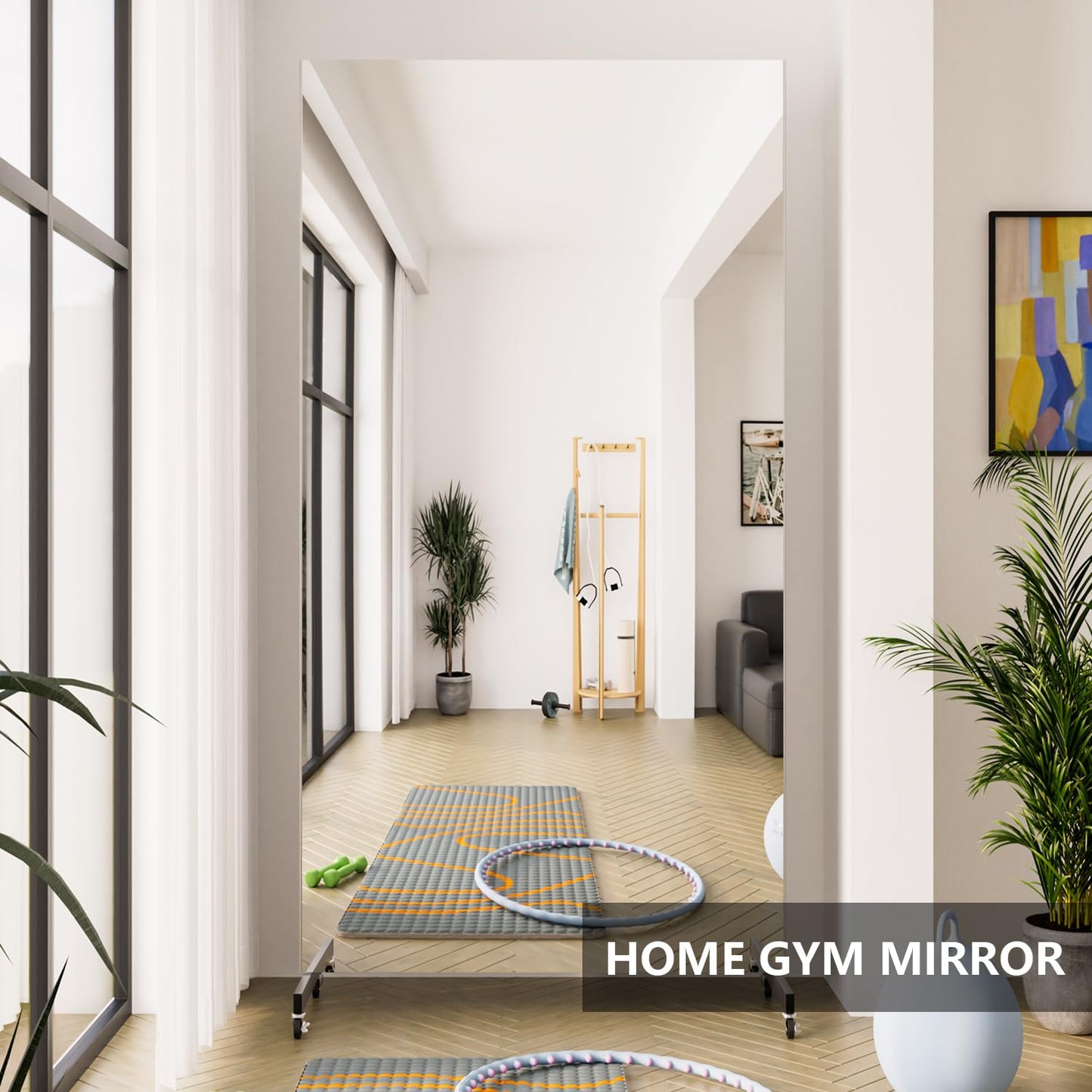 HDmuxel Full Length Mirror with Wheels, 79" x 44", White, Nano Film Surface Without Glass, shatterproof, Safe, Lightweight, only 16lbs Easy to Move and Install, for Home Gym, Dance & Yoga Studios.