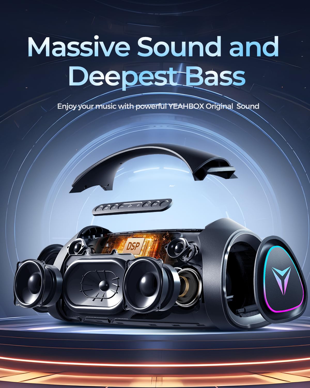 YEAHBOX Sonic Boom MAX 300W Max Large Bluetooth Speaker Loud, Massive Bass, IPX66 Waterproof Party Portable Speaker with Subwoofer/EQ/Fast Charge, Outdoor Wireless Speakers