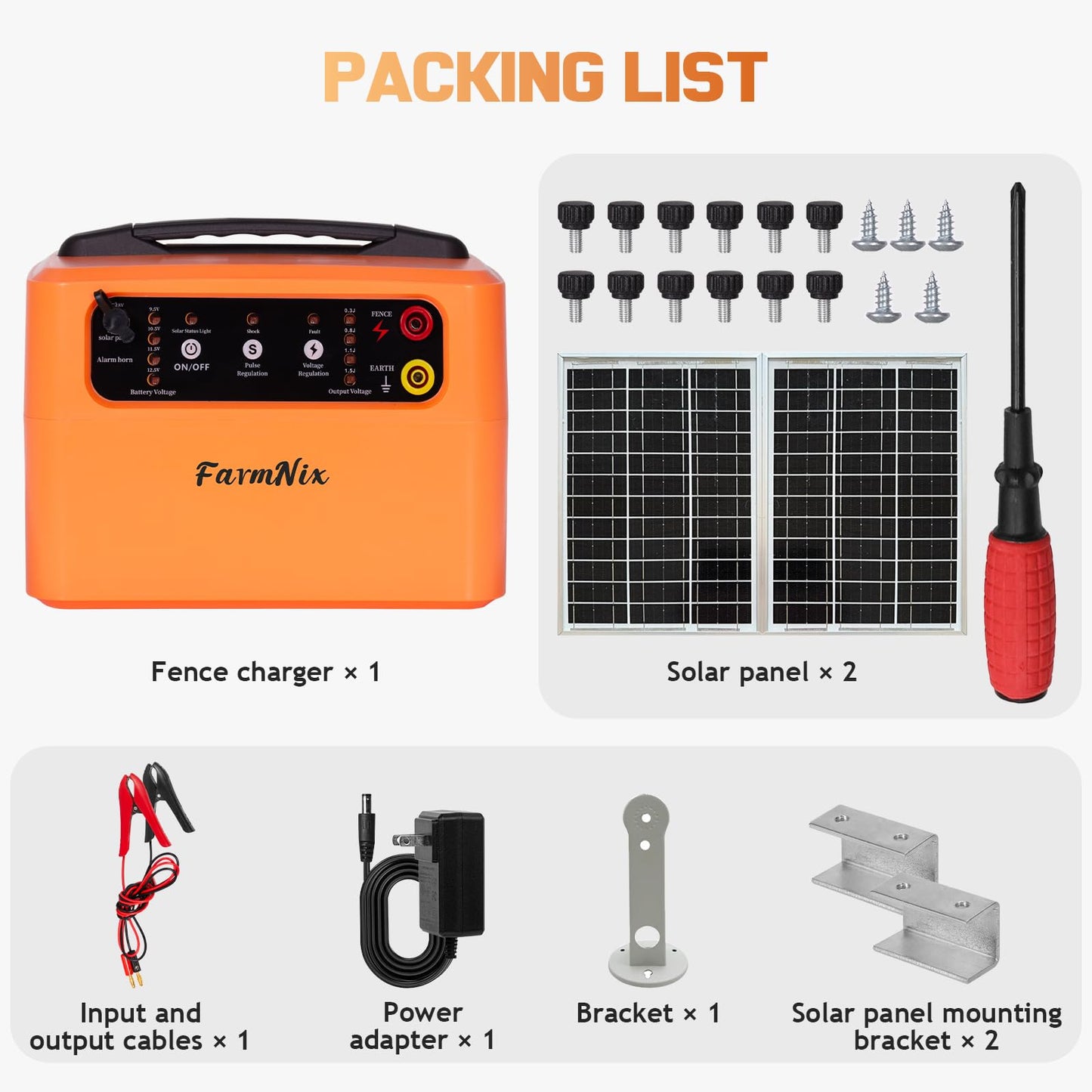 30 Miles/48km Solar Electric Fence Charger,15W Solar Powered Fencer with Adjustable 6KV to 12KV Output (0.3J-1.5J),Battery Level LCD Display,All-Weather Kit for Livestock,Deer,Farm,Yard