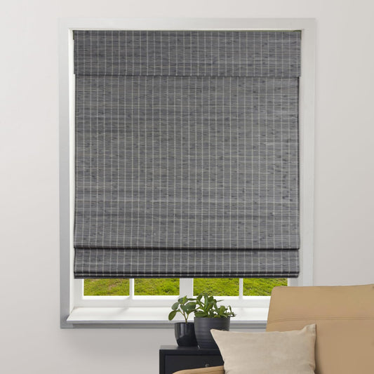 ARLO BLINDS Semi-Sheer Bamboo Roman Shades with Valance - Grey-Brown, 29" W x 60" H - Light Filtering Cordless Blinds for Interior Windows - Real Natural Bamboo Material - Mounting Hardware Included