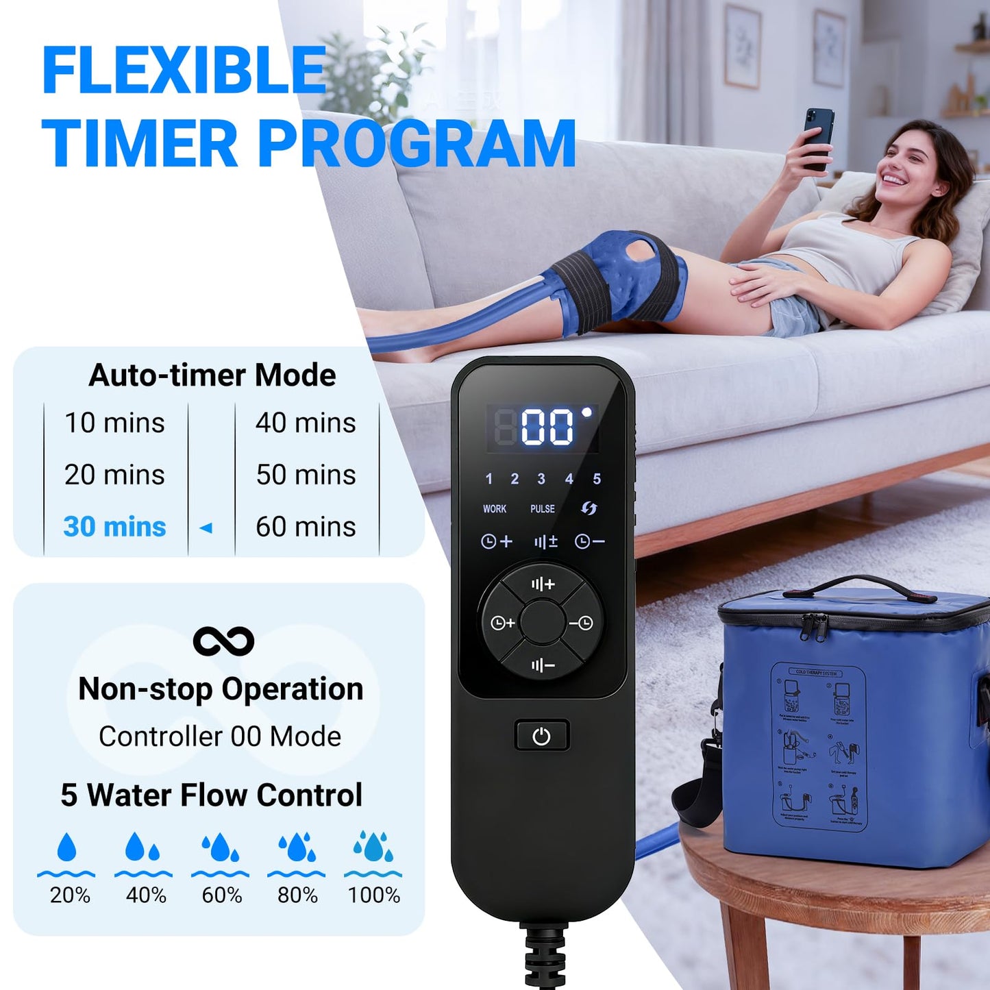 Cold Therapy Machine - Programmable Ice Machine for Knee After Surgery, Portable Ice Therapy Machine with Quiet Pump, Knee Replacement Recovery System, Cryotherapy Pain Relief w/Compression Pad
