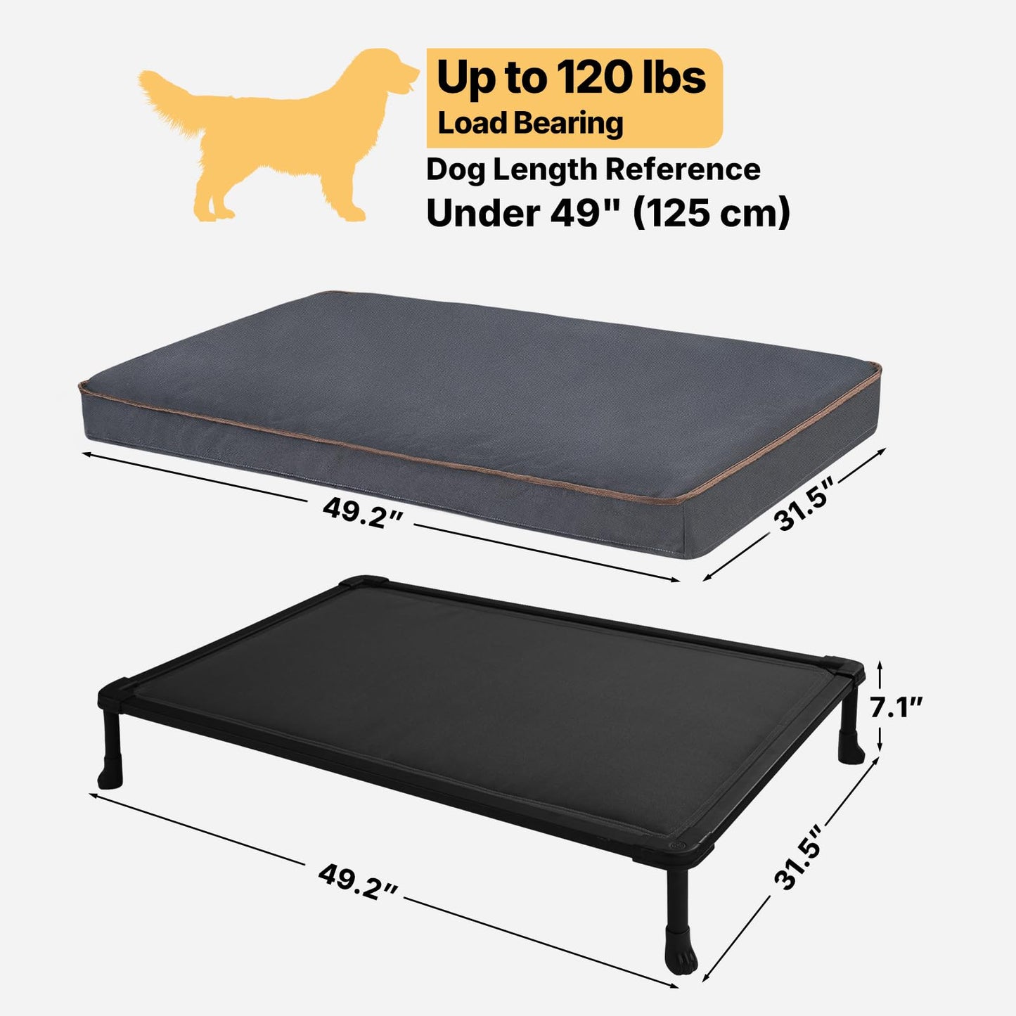 Veehoo Chew Proof Elevated Dog Bed, Indestructible Raised Dog Bed with Exclusive Cover, Washable Orthopedic Padded Pet Cot for Indoor & Outdoor, Extra Large Dog Bed 49" x 32", Dark Grey