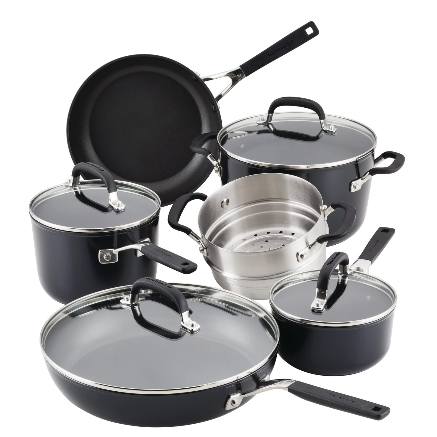 KitchenAid Hard Anodized Nonstick Cookware/Pots and Pans Set, 10 Piece - Matte Black