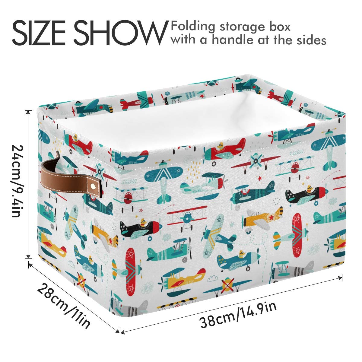 Storage Basket Cube Cartoon Airplane Helicopter Large Collapsible Toys Storage Box Bin Laundry Organizer for Closet Shelf Nursery Kids Bedroom,15x11x9.5 in,1 Pack