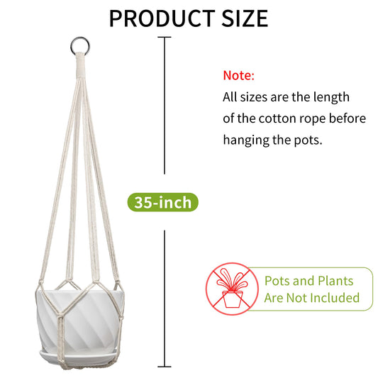 IDEEEPAN Macrame Plant Hanger, Fits 4-13 Inch Pots, Boho Hanging Plant Holder for Indoor Outdoor, 35 Inch, Set of 3, White (No Flowerpot)