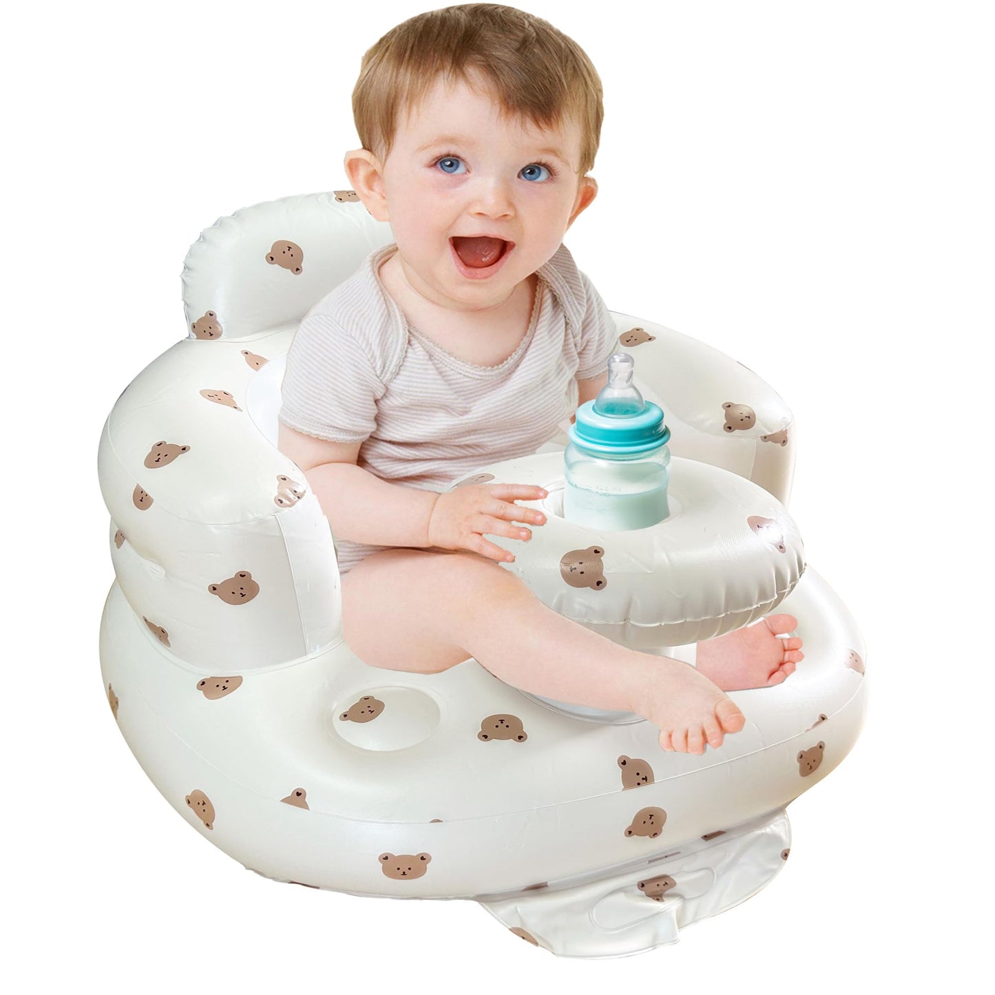 Pink Baby Inflatable Seat for 3-36 Months Girl, Built-in Air Pump, Bear Baby Support Seat Summer Toddler Chair for Sitting Up, Floor Seater