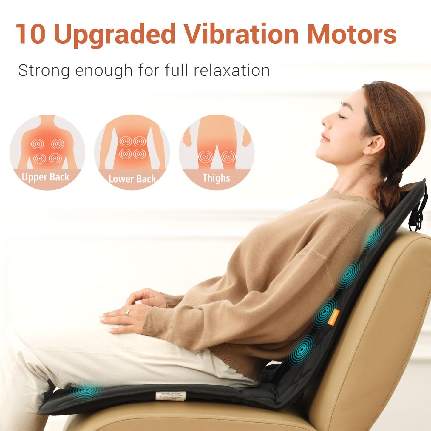 CARSHION Upgraded Length Back Massager with Heat,10 Vibration Massage Seat Cushion for Home,Heated Seat Cover Cushion for Pain Relief