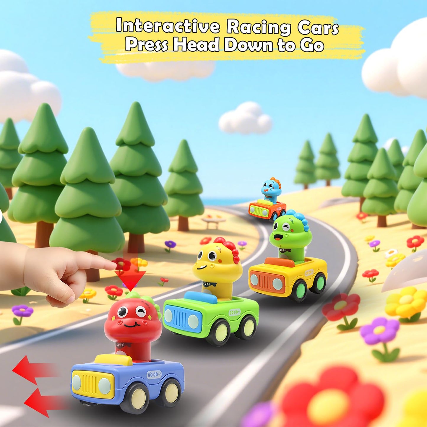 Pbooo Toys for 1 Year Old Boy, Press and Go Car Toys for Toddlers 1-3, Push and Go Animal Toy Cars Set, Birthday Gifts for 1 2 Year Old Boys, Baby Toys 12-18 Months