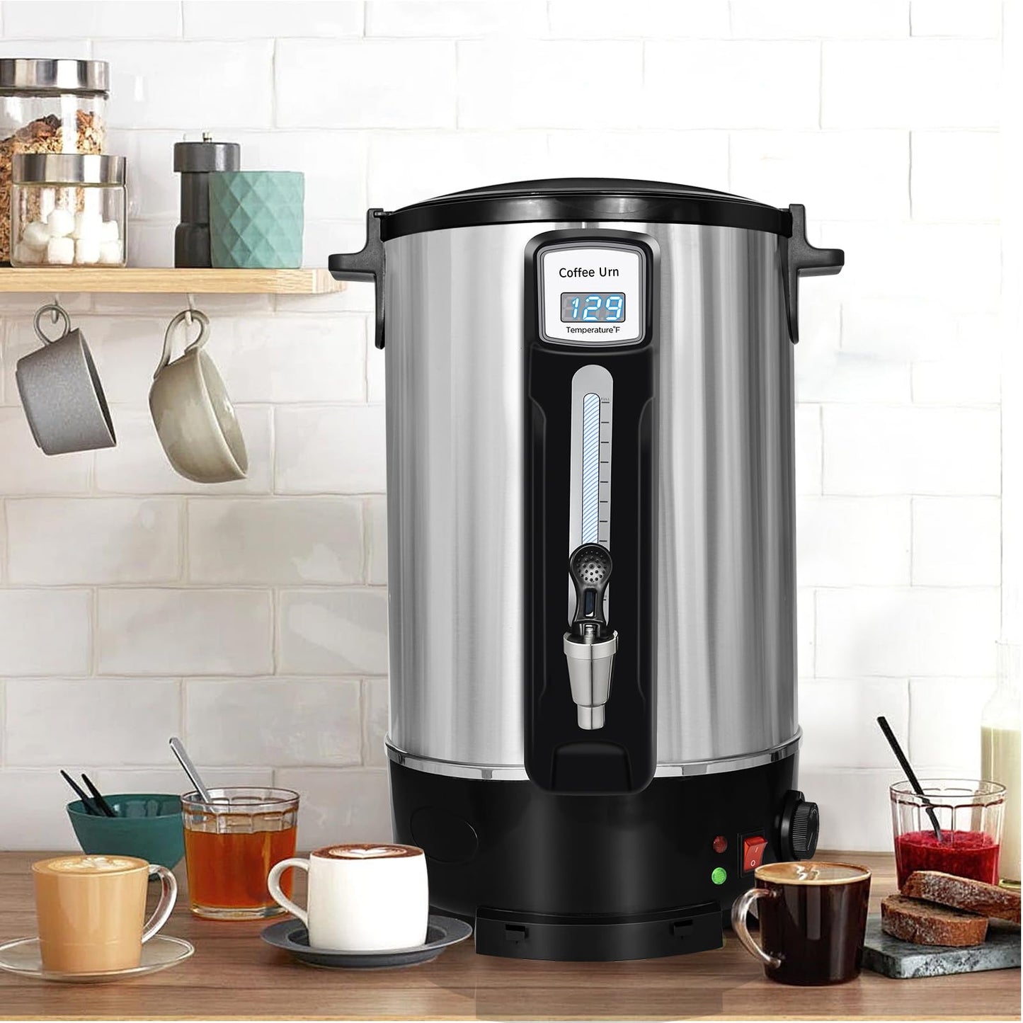 alelarocr 50-Cup Commercial Coffee Urn - Stainless Steel Double-Wall Coffee Maker with Percolator & Keep-Warm Function - Ideal for Events, Offices, Parties, and Catering (50 Cups - Double Layer)