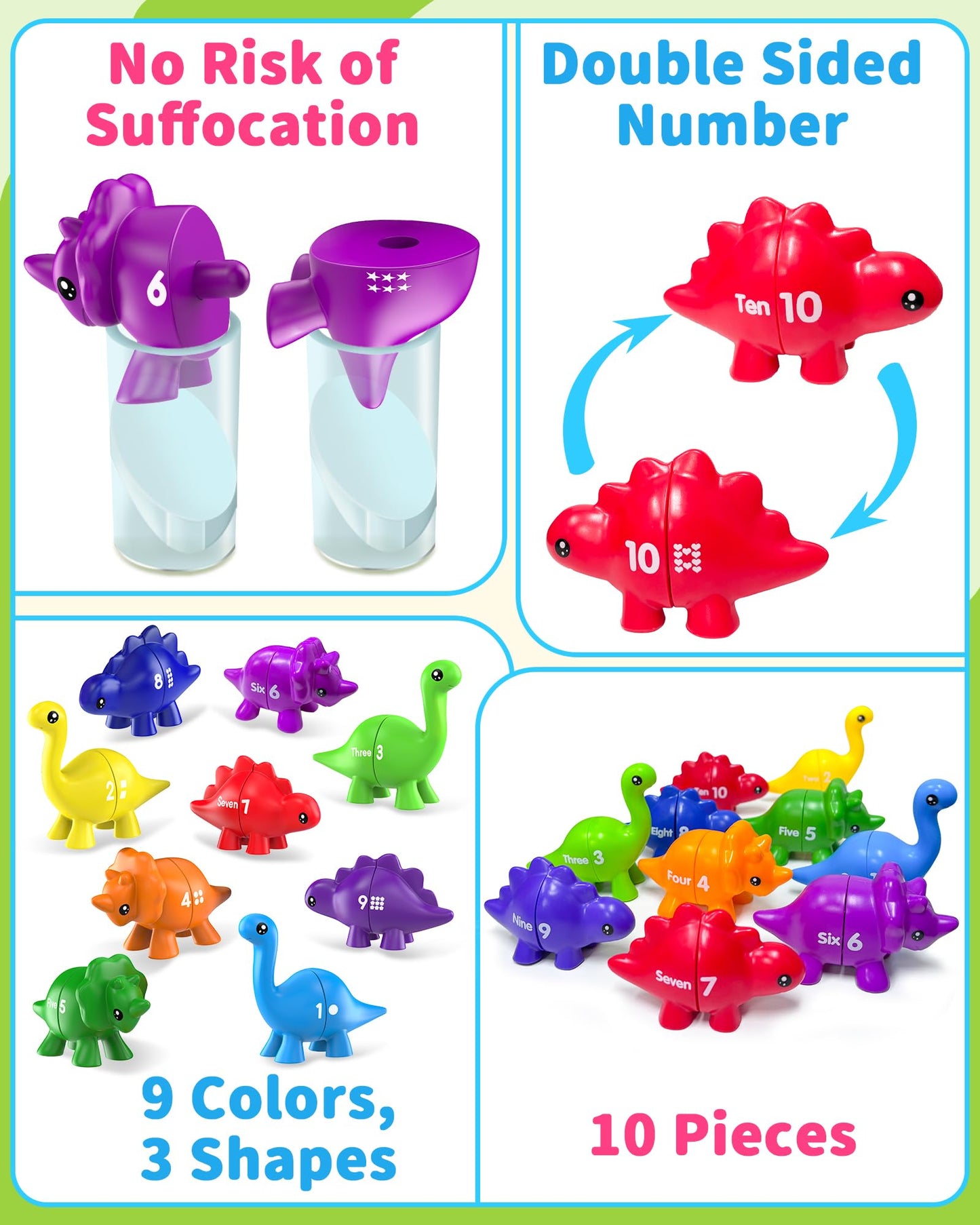 Number Dinosaur Toys for Kids 3-5, Montessori Educational Toys for 3 4 5 Year Old Boy Girl Gifts, Toddler Dino Travel Toy Preschool Learning Activities, Double Sided Dinosaurs Numbers Matching Game