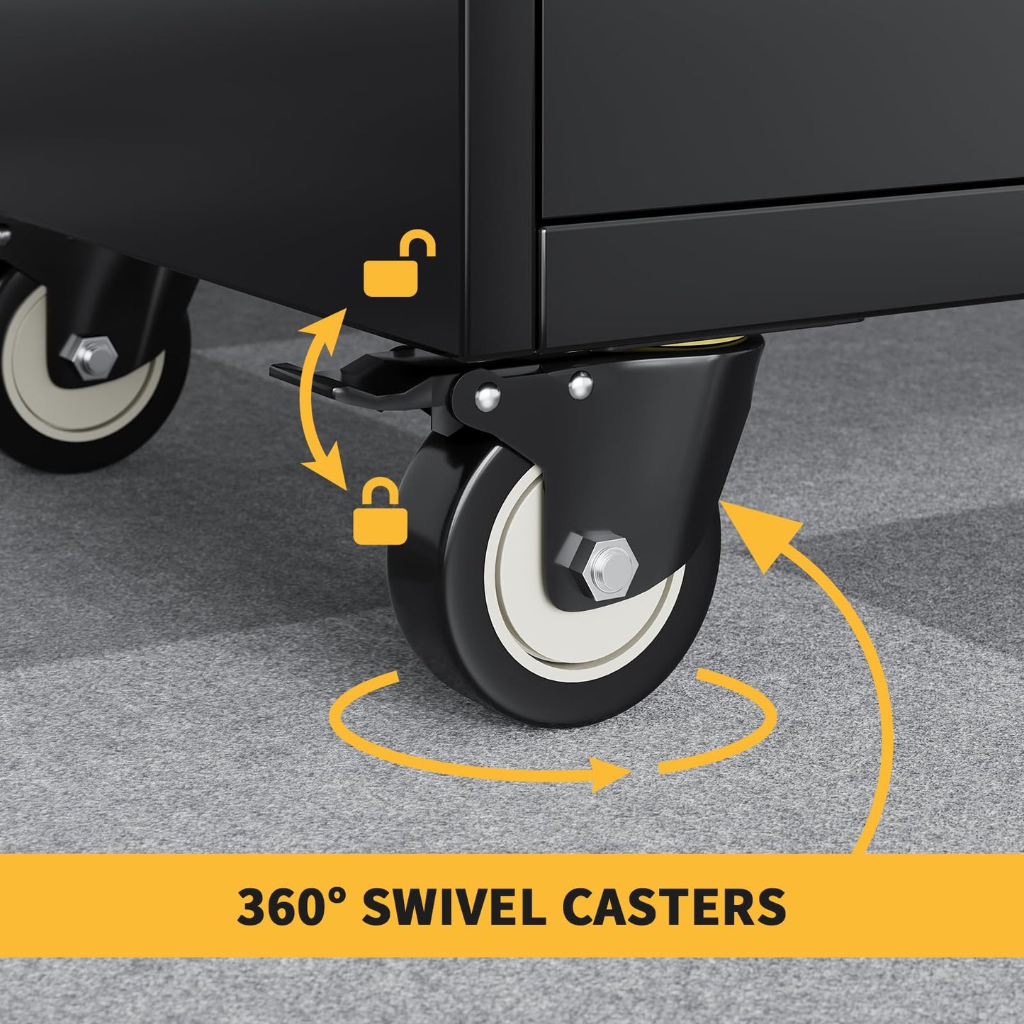 GarveeTech 73 in Metal Storage Cabinet w/Locking Doors | Adjustable Shelves + 2 Drawers | Robust Utility Storage for Garage Organization-Dark Black with Casters
