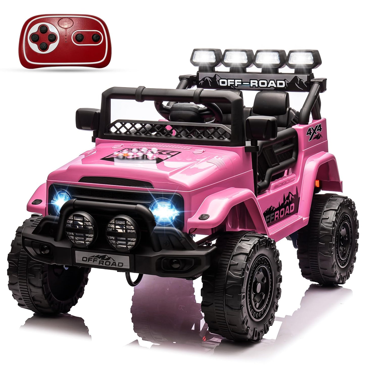 GarveeLife Kids Ride On Toy for Ages 37-96 Months, Electric Truck Ride On Toys with 5MPH Max Speed, Remote Control, Accelerator Pedal, Treaded Tires, Steering Wheel, Music and Story, Pink