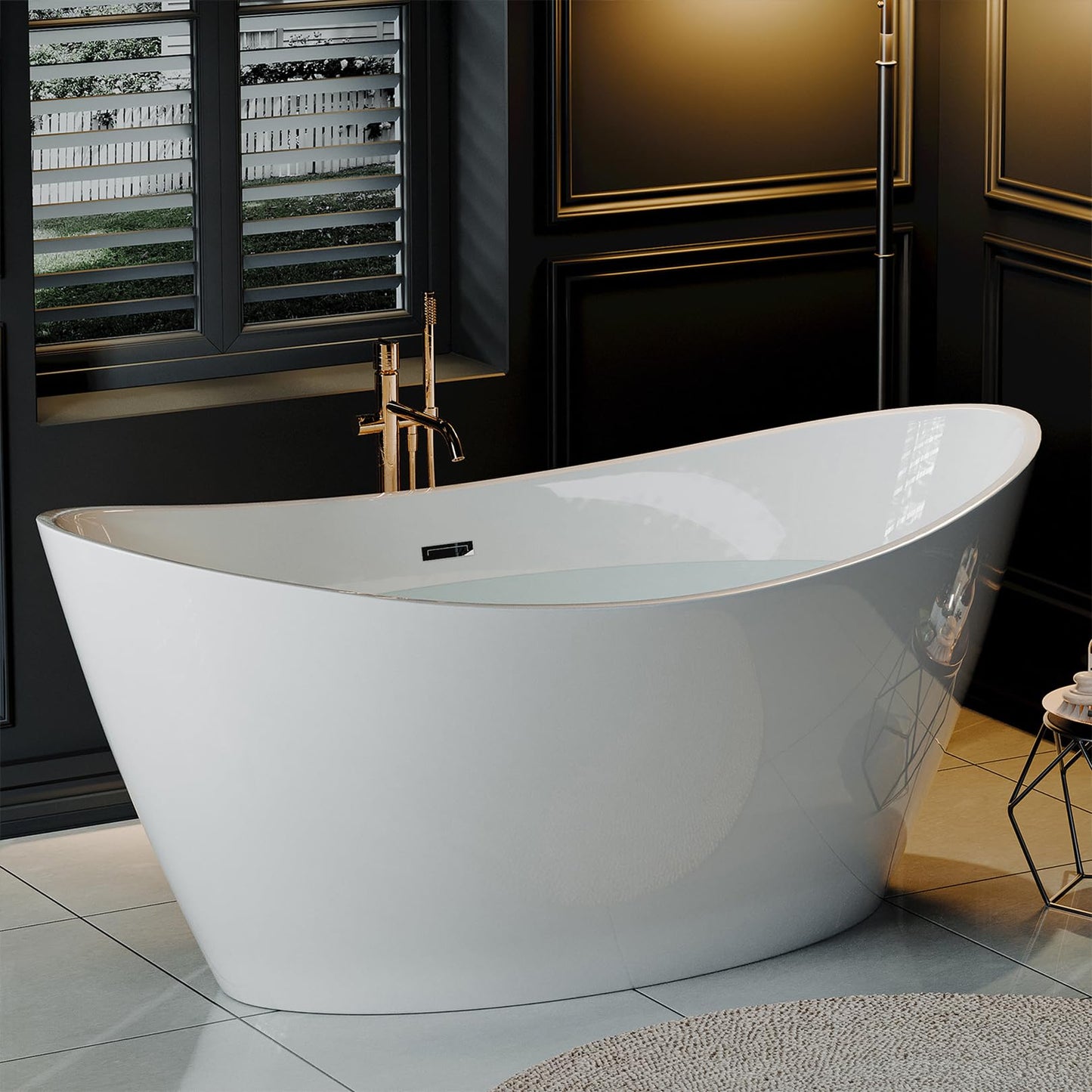 Empava 67 Inch Freestanding Bathtub, Oval Deep Soak Acrylic Tub with Anti-Slip Bottom for Bathroom, Luxurious SPA Experience at Home (Drain & Overflow Included)