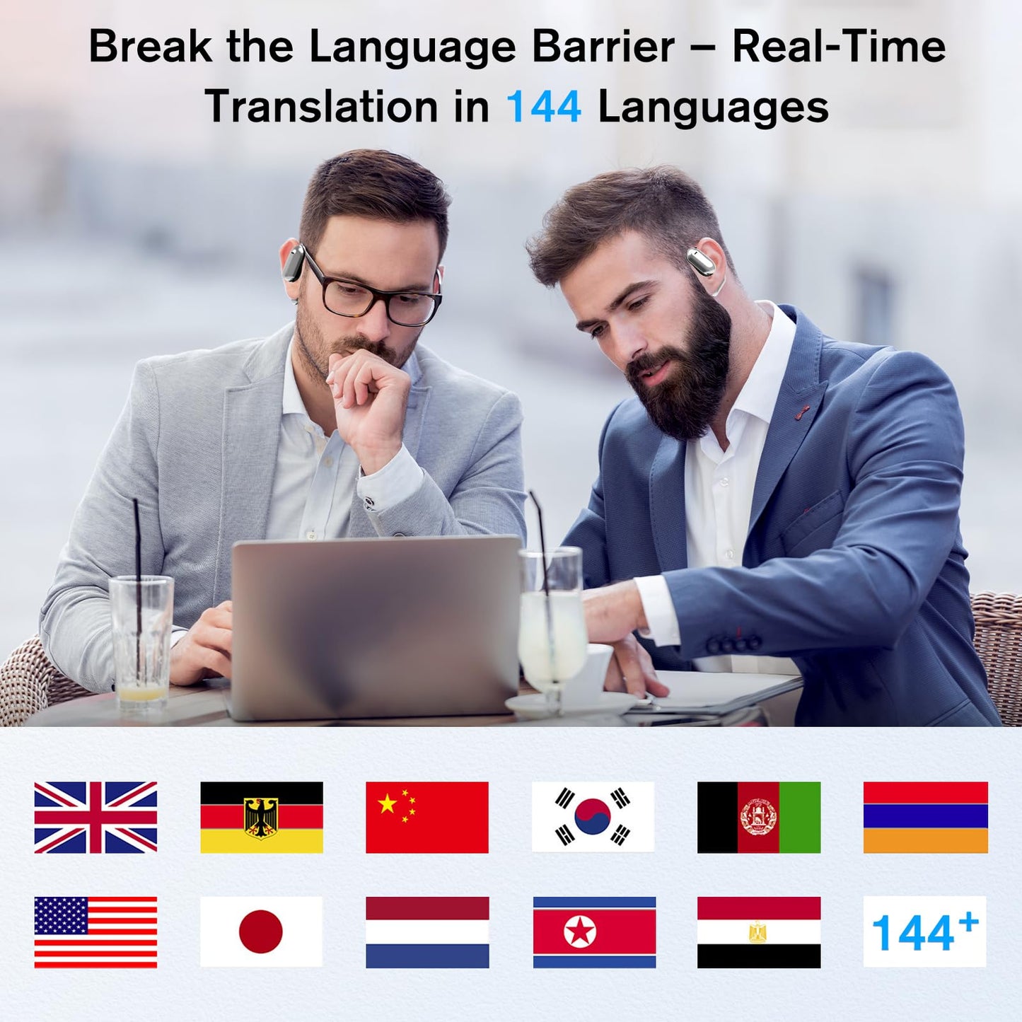Ai Translation Earbuds No Subscription Real Time 2025 Upgrade, Translator Earbuds 3 in 1, 144 Languages Translating Headphone Fit iOS and Android, AI Noise Reduction, Free Forever(Dark Grey)