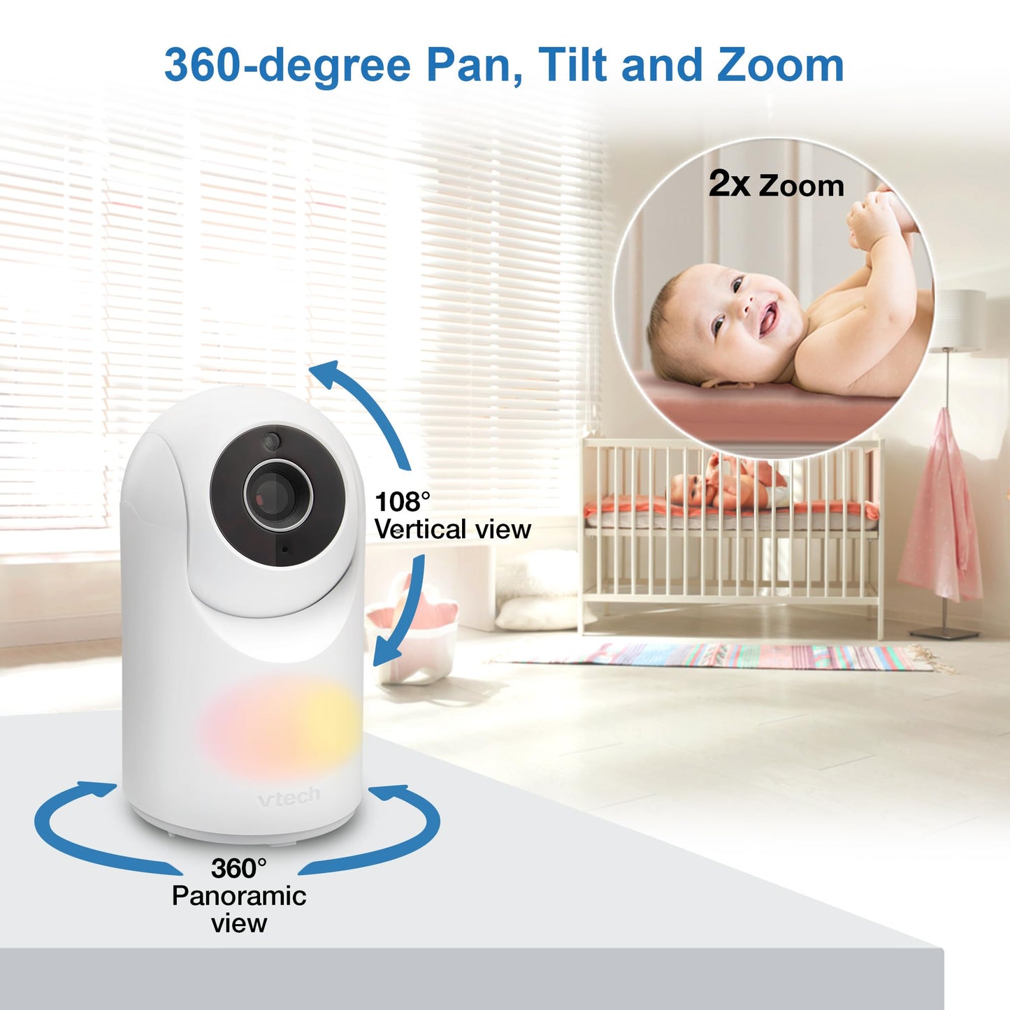 VTech Video Baby Monitor with Camera and Audio, 3.5" LCD Screen, Pan-Tilt-Zoom, 2-Way Talk, VOX Mode, Night Light, Lullabies, Soothing Sounds, Temperature Sensor, Long Range, No WiFi: VM4263 (White)