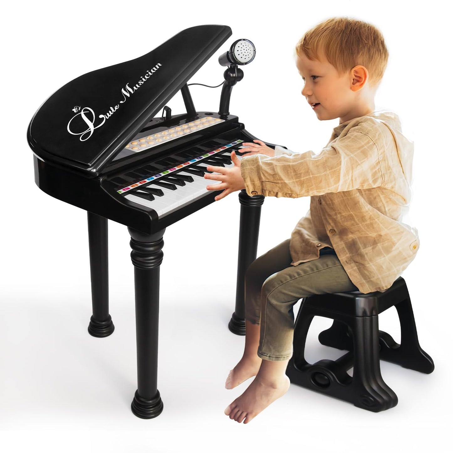 Love&Mini Piano Keyboard Toy for Kids - 31 Keys Toddlers Black Piano Toy with Microphone and Stool for Kids Age 3+ Years Old Girls Boys Birthday Gift