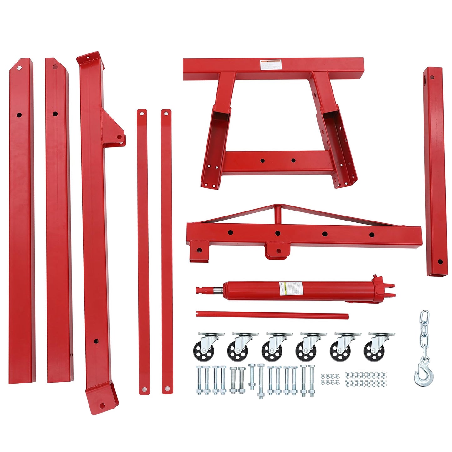 2 Ton Engine Hoist, 4400Lbs Heavy Duty Folding Cherry Picker Engine Lift with 6 Casters, Hydraulic Shop Crane Lifter Cherry Picker for Garage, Workshop, Factory, Red