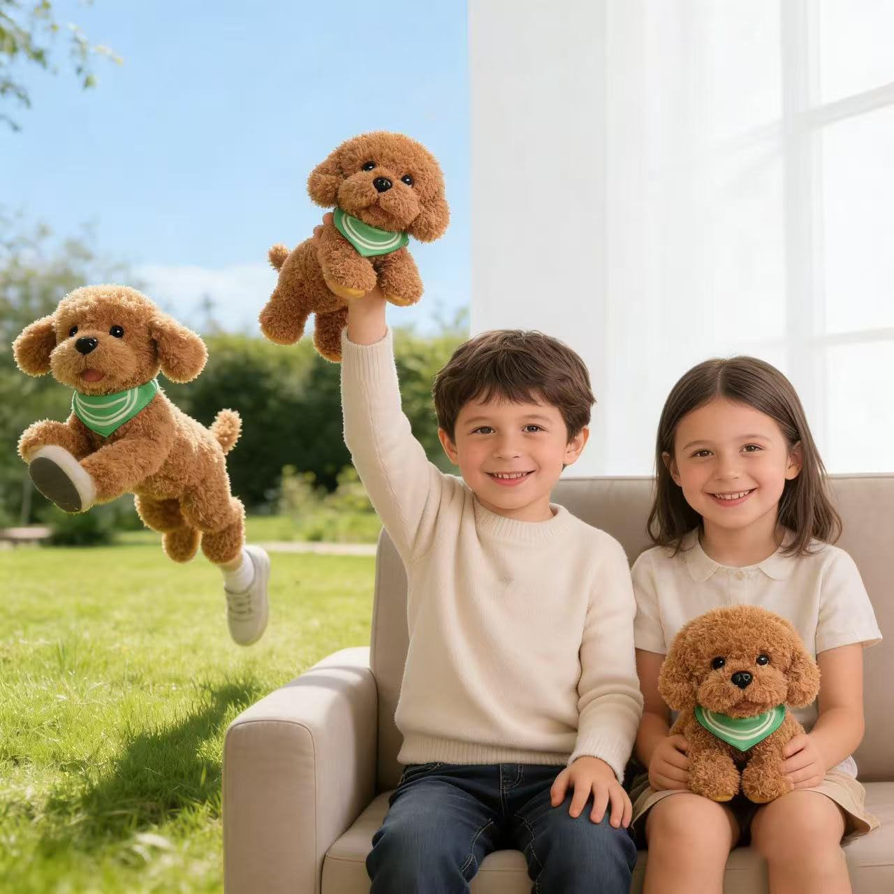 KIRIGAMI Dog Stuffed Animal, Golden Doodle Puppy Plush Toy with Realist Weighted Soft dog stuffed gift for kids，11 inches (Brown Color)