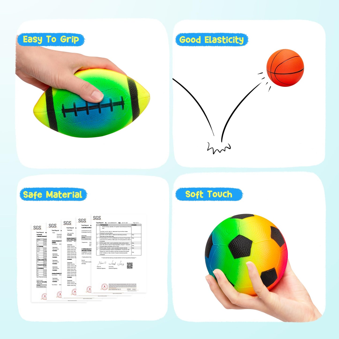PlayZap 7-Piece Soft Ball Set for Toddlers & Kids - Includes 5” Playground Balls, Soccer, Football & Basketball - Great for Home, Yard, Pool, Classroom & Park for Boys & Girls Easter Gifts