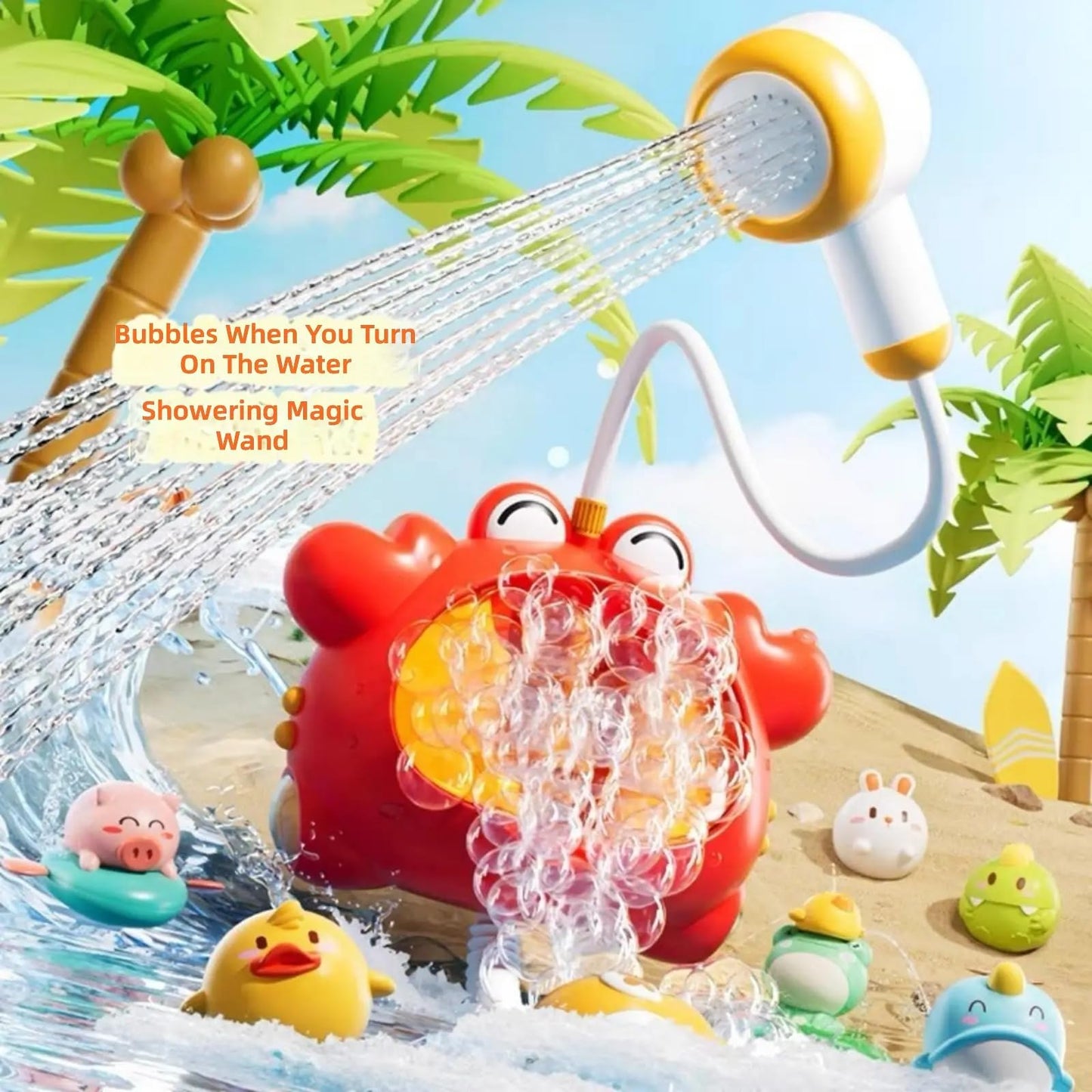 Interactive Crabs Shower Head Toy Bubble Blower with Music and Light for Toddler Bathtub Fun Entertainment Bath Play LED Light Bath