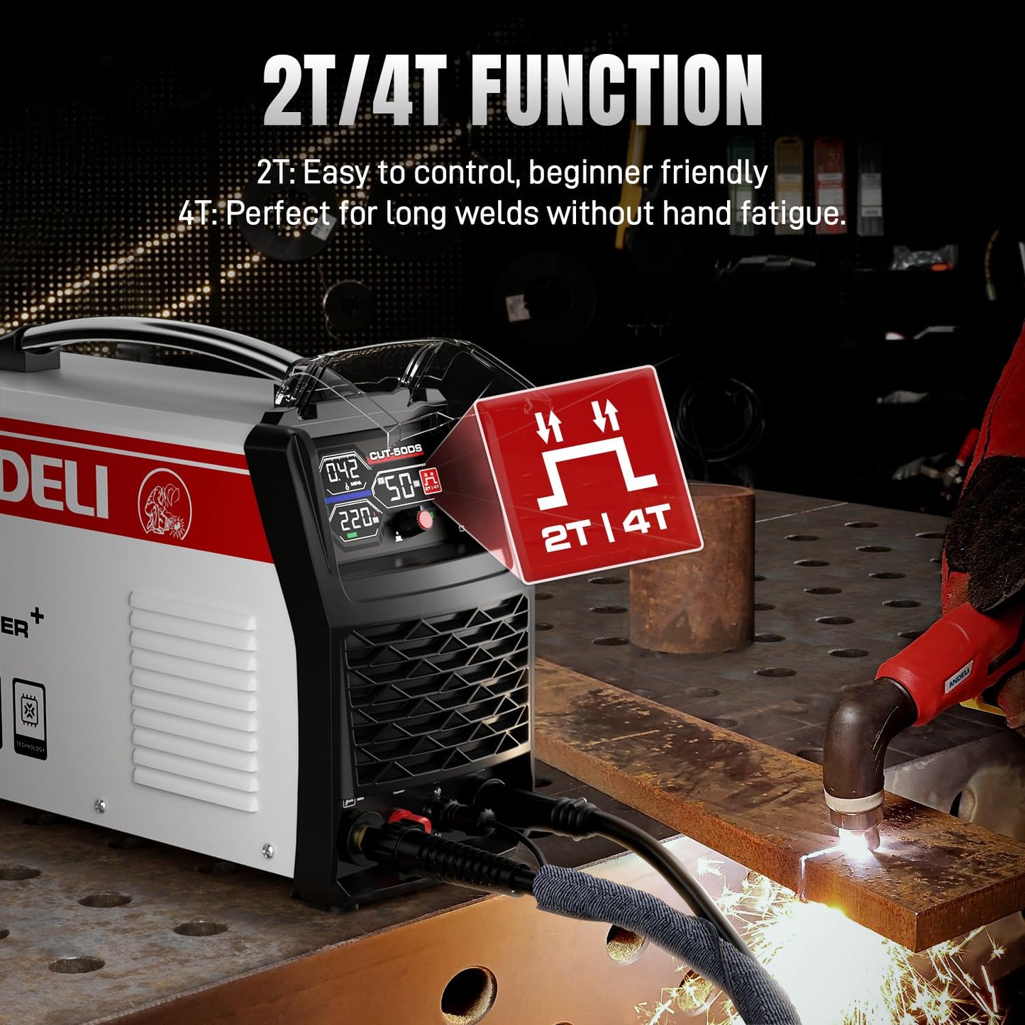 ANDELI Plasma Cutter,50A Heavy Duty Non-Touch Pilot Arc，3/4''Maximum Cut 110/220V，Upgraded LED Display，Exclusive ECO Mode，Expanded Plate Cutting,Rust Removal,PT/2T/4T