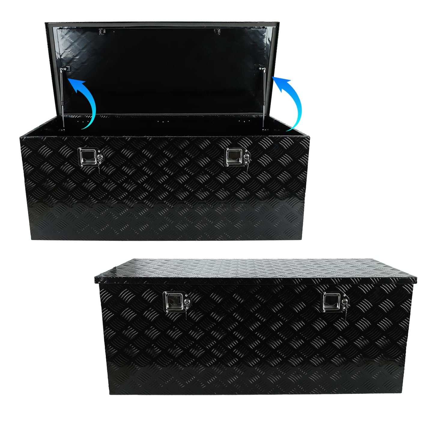 acylph 48"(L) x 19.5"(W) x 17.5"(H) Pickup Truck Bed Tool Box，Truck Tool Box for Bed of Truck,Aluminum Stripes Toolbox for Truck RV Tralier,Chrome Latch,Waterproof，Black Surface