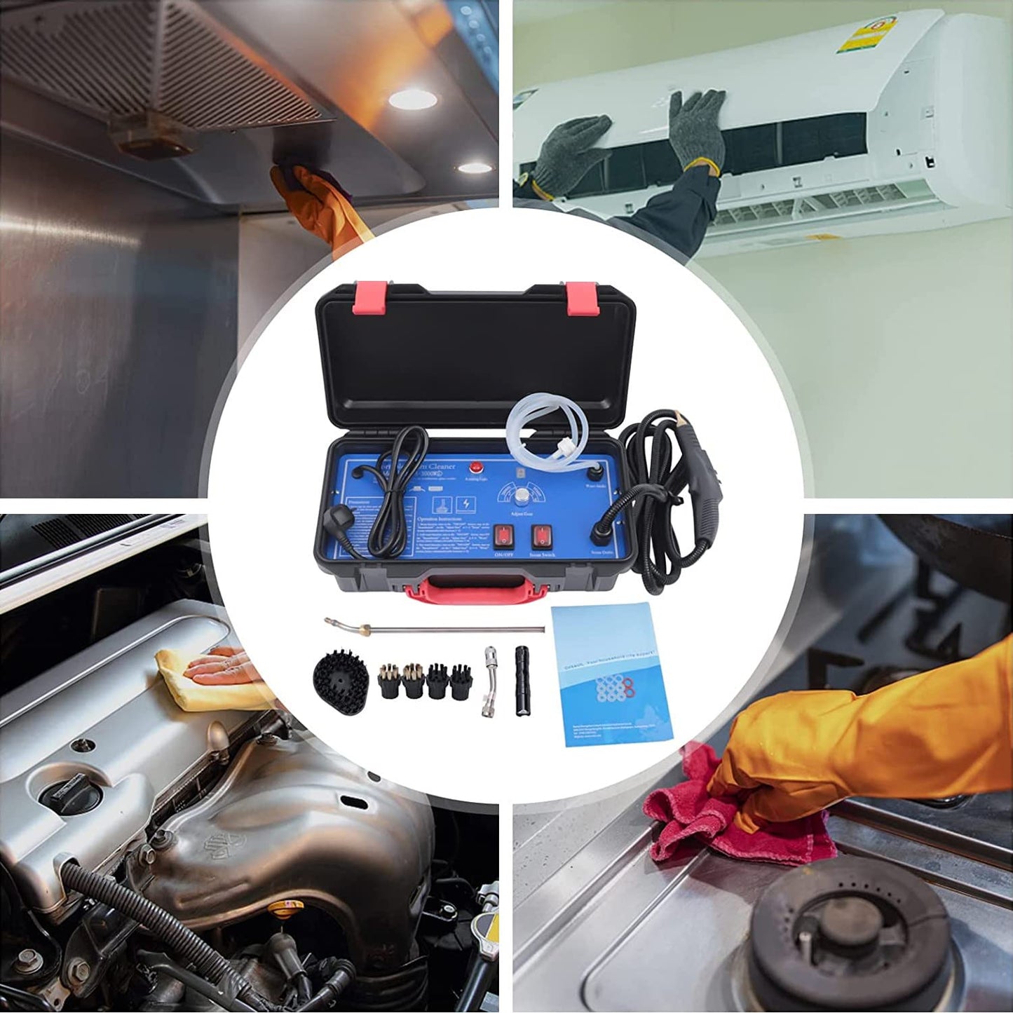 PCWLH Efficient 3000W Home High Pressure Steam Cleaner - Powerful Handheld Steam Cleaning Machine for Air Conditioning, Kitchen Hood Car - High Temp Steam