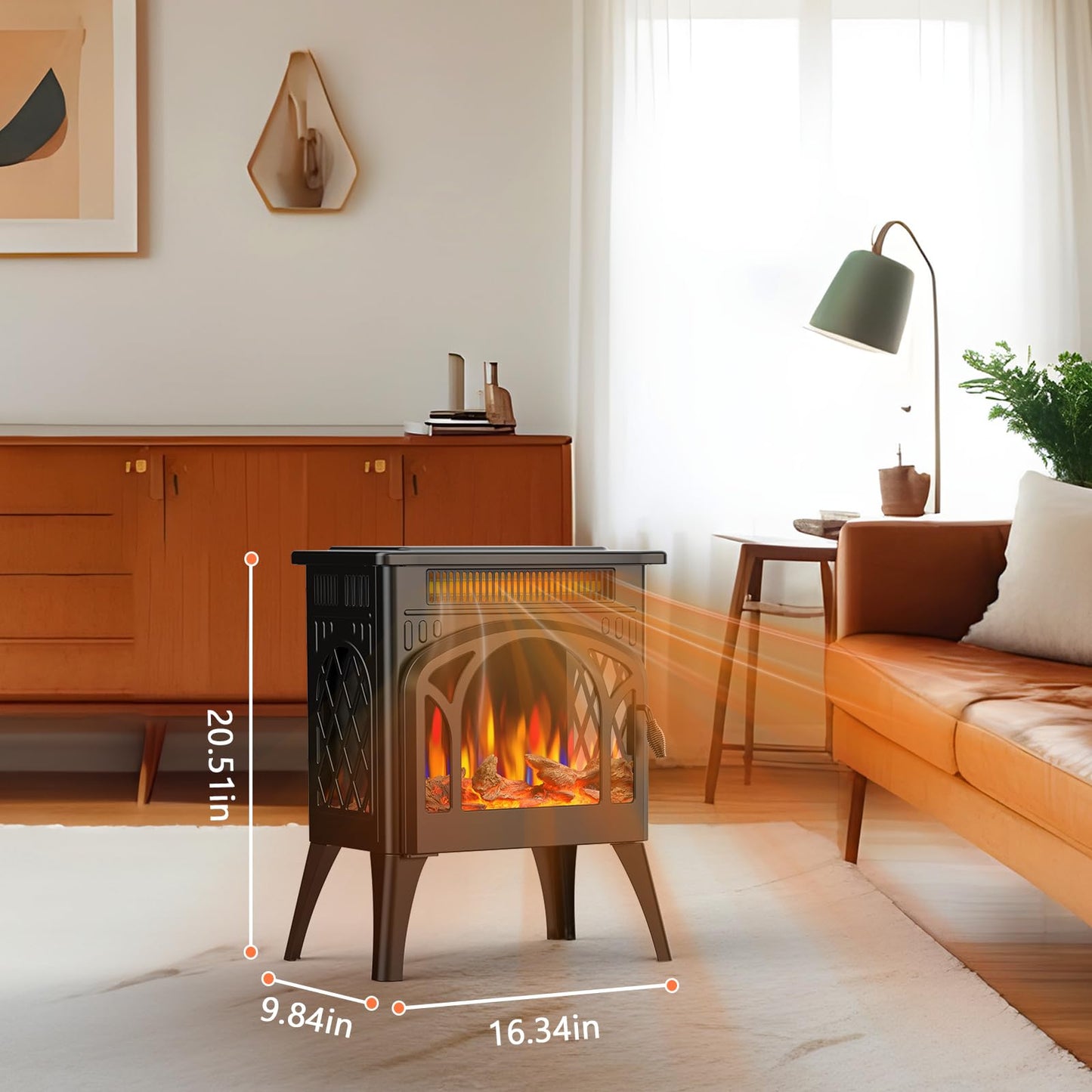 Electric Fireplace Stove, Fast Heating, 1500W X Infrared Fireplace Heater with 8H Timer, Remote Control, Freestanding Stove with Adjustable 3D Flame Overheat Protection, Indoor Fireplace