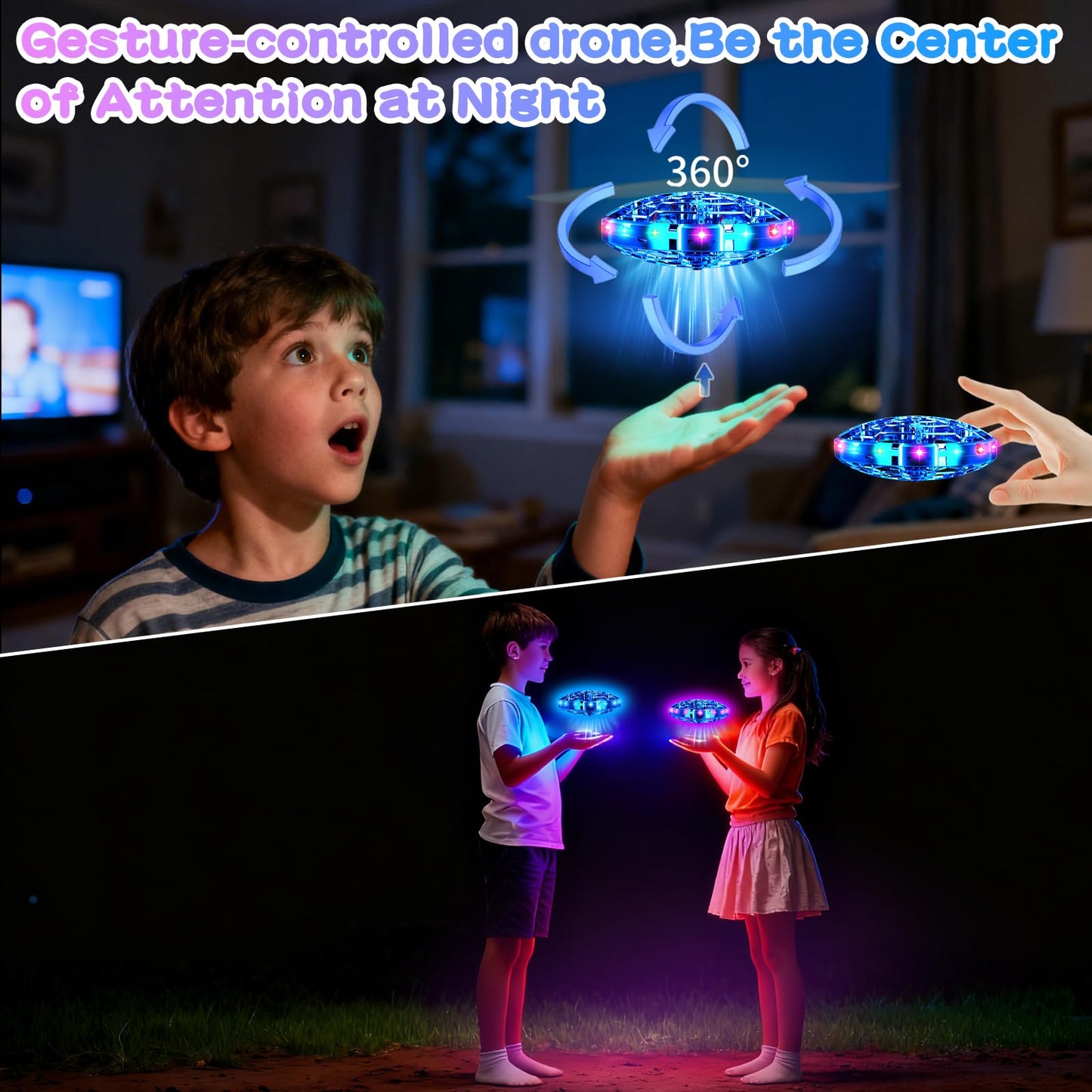 Vantexi Drone for Kids, 2026 Upgrade Flying Toys with LED, Hover Boomerang Mini Drone, Hand Operated UFO Flying Orb Ball, Christmas Birthday Gifts for 6 7 8 9 10 11 12+ Boys Indoor Outdoor (Blue)