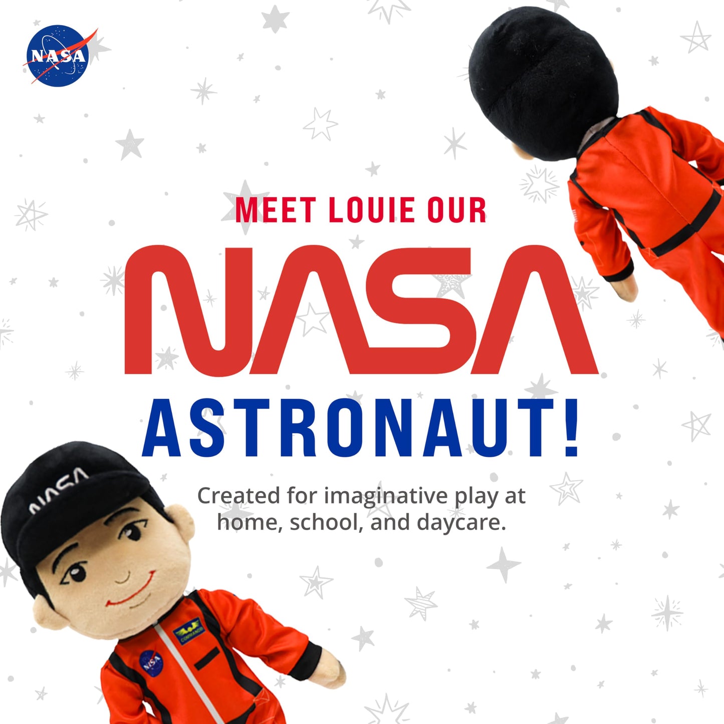 PLUSHIBLE NASA-Themed Astronaut Louie Plush Figure Toy – 14-Inch Space Explorer Rag Doll, Soft and Washable Stuffed Toy for Kids and Adults, Ideal Space-Themed Gift for All Ages