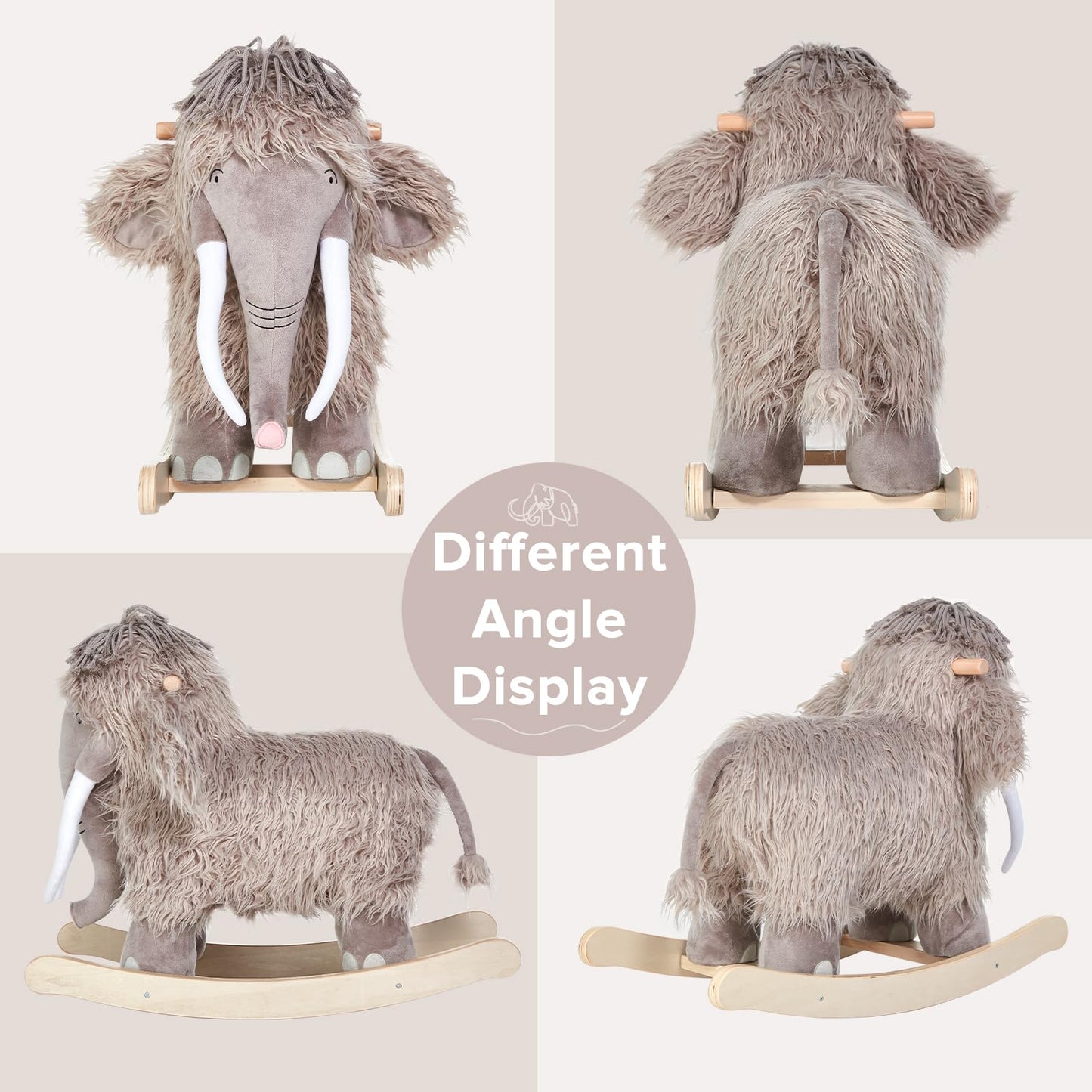 labebe - Plush Rocking Horse, Mammoth Rocker, Stuffed Rocker Toy for Child 1-3 Year Old, Kid Ride On Toy Wooden, Rocking Animal for Infant/Toddler Girl&Boy, Nursery Birthday Gift