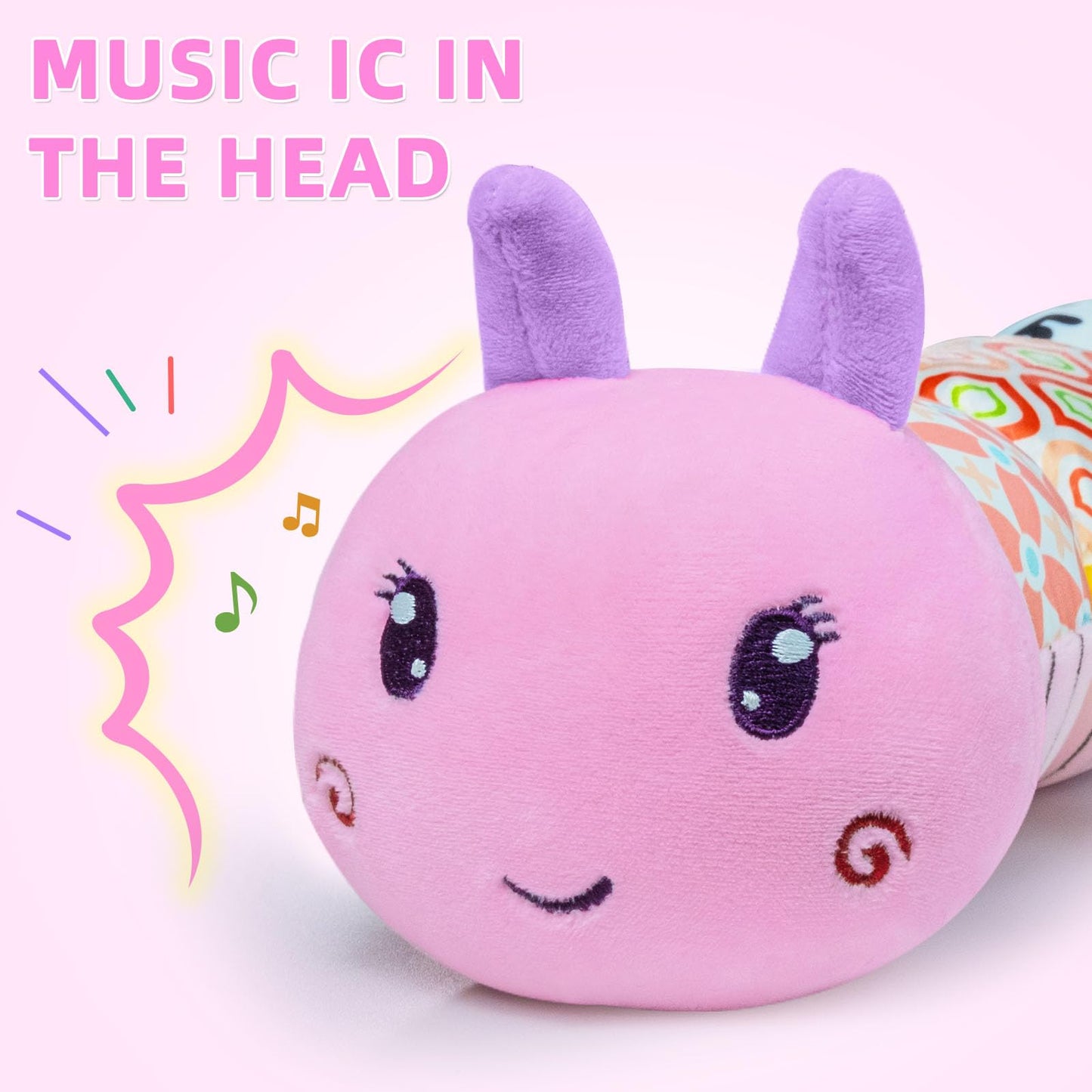 Baby Infant Musical Toy Soft Stuffed Animal Toy with Multi Textures,Rattle,Crinkle,Newborn Baby Toy for 0 3 6 9 12 Months Girls Boy Gift,Caterpillar，Pink