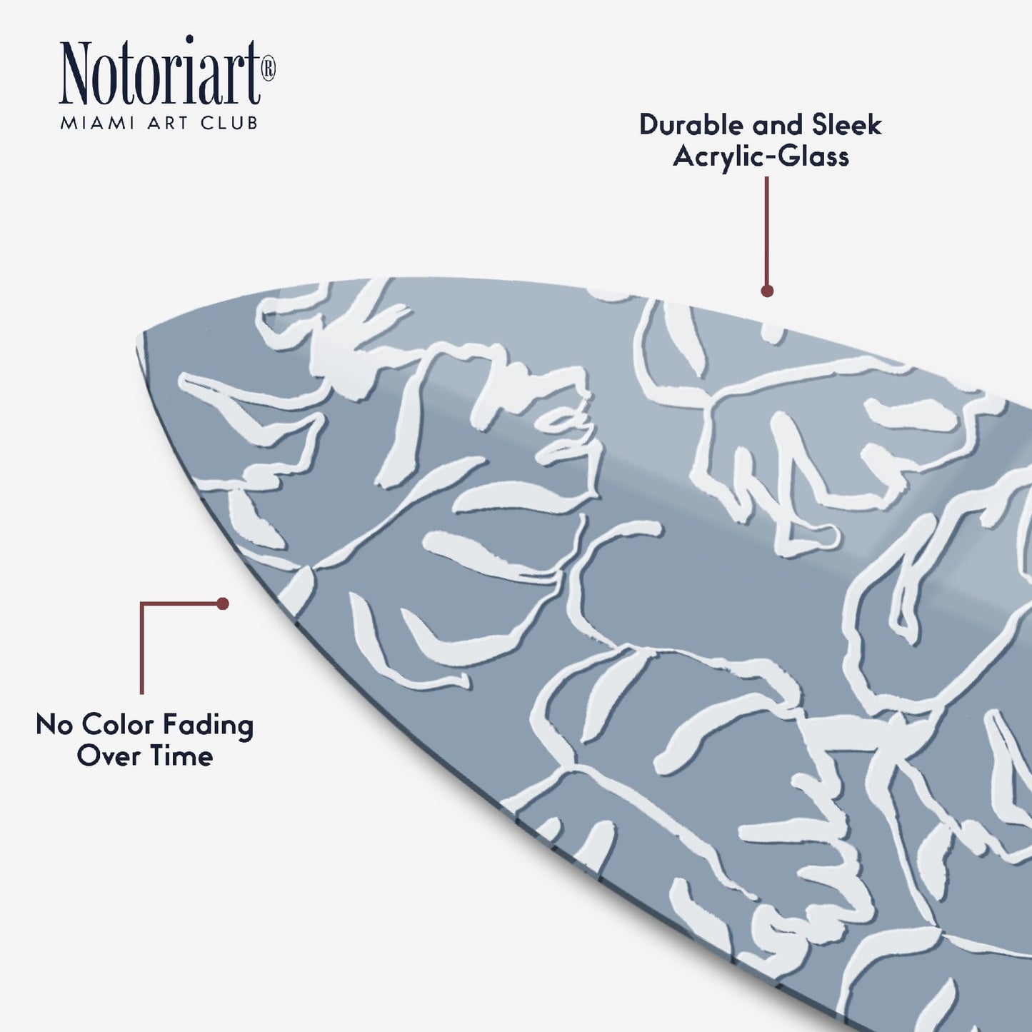Notoriart Monstera Blue Surfboard Acrylic Wall Art Die-Cut Coastal Modern High-Gloss Home Decor, 15" x 60"