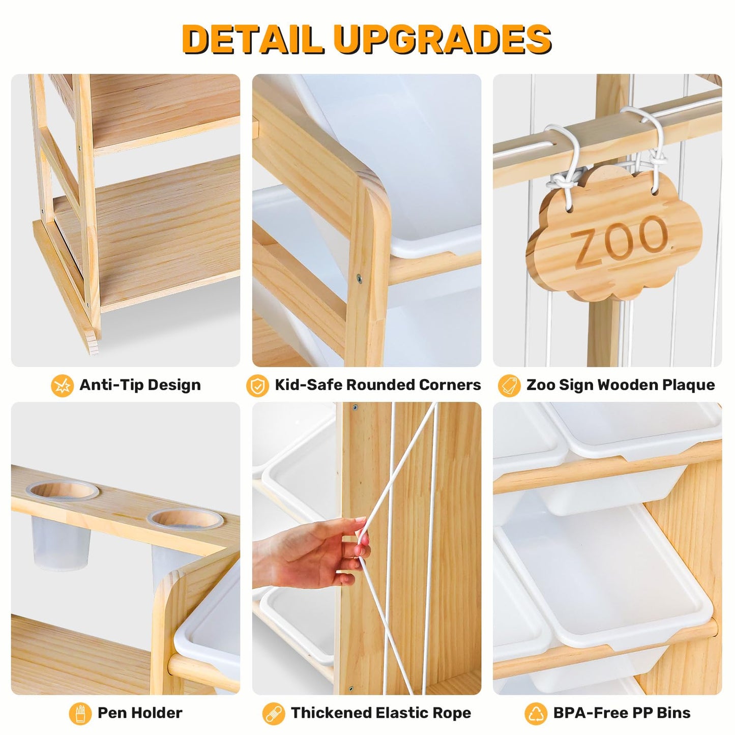Yazzropt 81" Large Toy Storage Organizer with Bins Shelves & Stuffed Animal Storage for Kids Wood Toddler Playroom Organization with Bookshelf Toys Box Wooden Organizers for Kids Room Nursery Bedroom