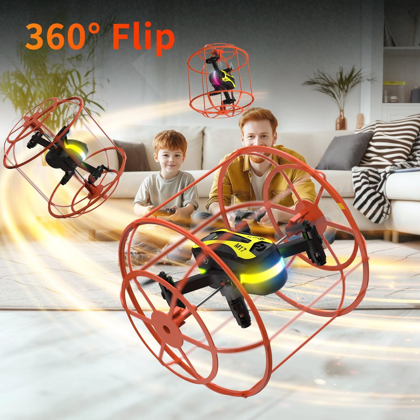 Morlyrctooy M17 Drone with Protective Cover Mini Drone RC Quadcopter for Beginners Land-Air Dual Mode Drone Headless Mode 3 Speed Modes 3D Flip One Key Control 2 Rechargeable Battery Gifts