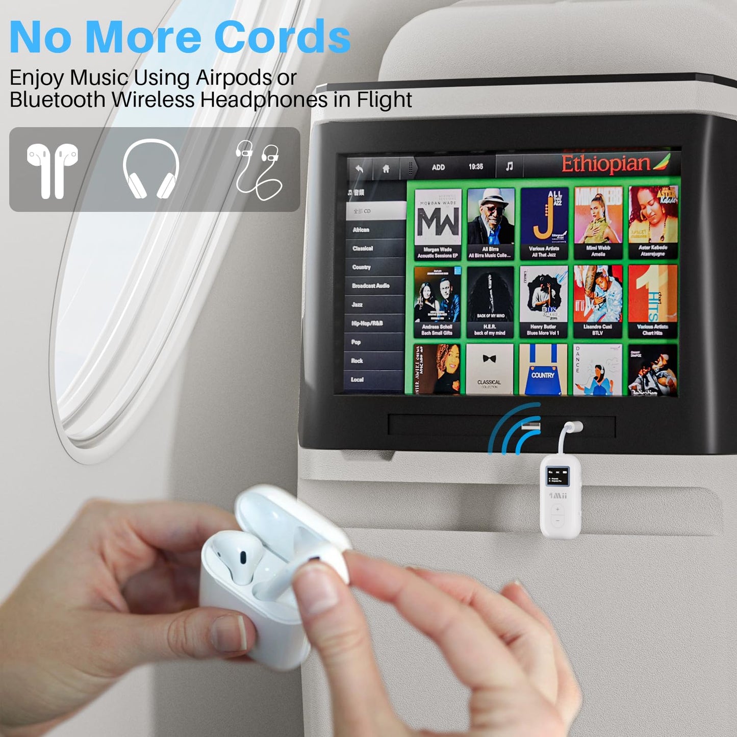 1Mii SafeFly Dual | Bluetooth 5.3 Adapter Bluetooth Transmitter w/Screen for Wireless Headphones, Wireless Audio Transmitter Use with 3.5 mm Audio Jack on Airplanes/Gym/TVs-Transmitter Only