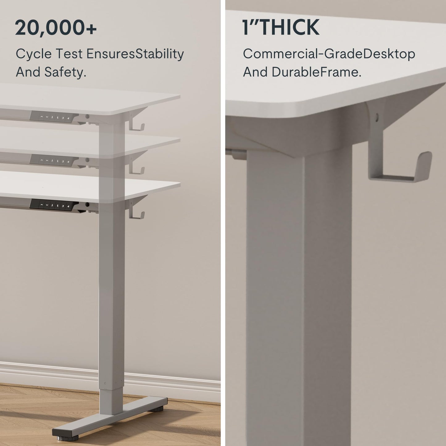 FLEXISPOT EN1 One-Piece Adjustable Desk 40 x 24 Inches Stand Up Desk Workstation Electric Standing Desk with Seamless Desktop (Silver Frame + 40 inches White Top, 2 Packages)