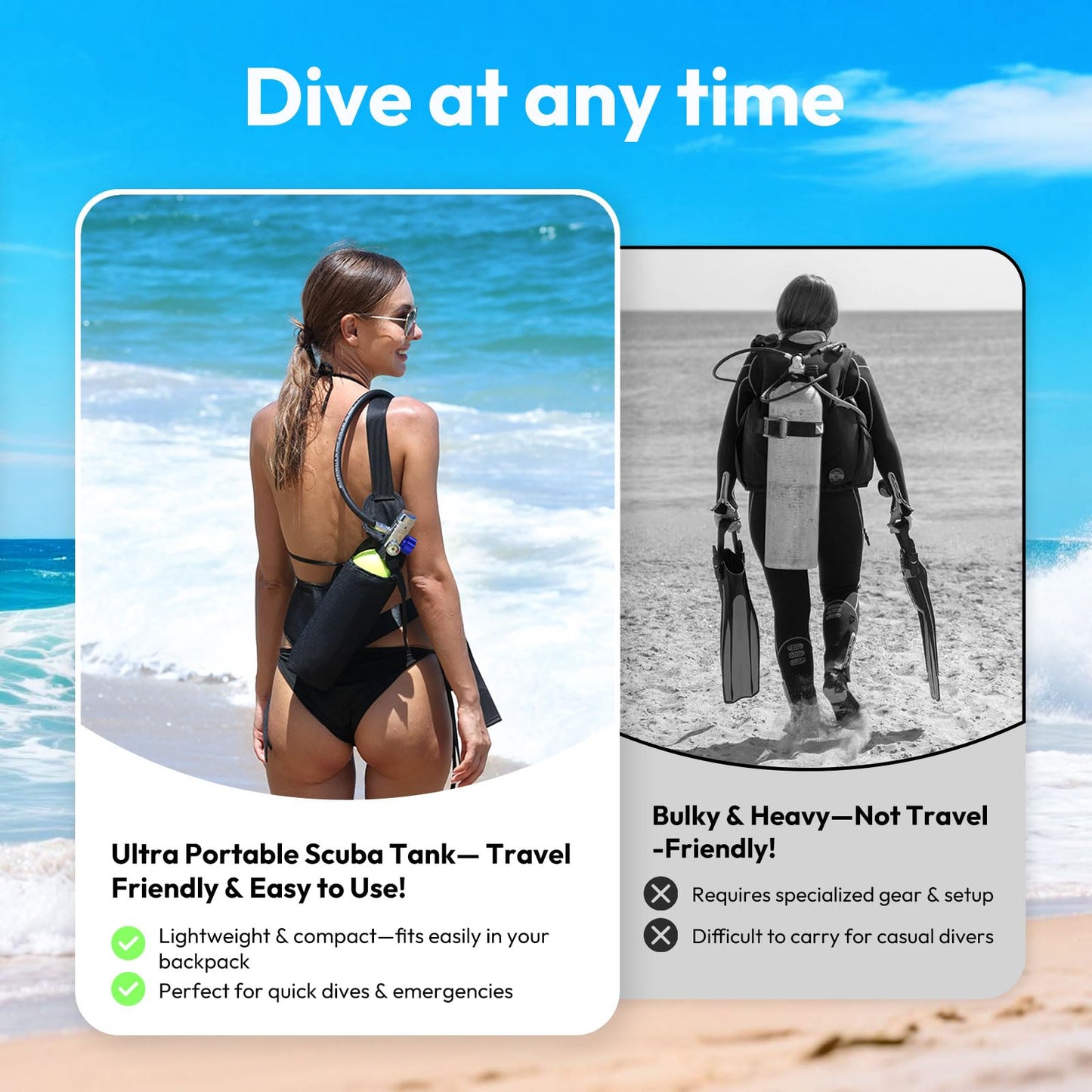HOUVAN S400 Mini Scuba Tank 1.0L Scuba Tank Portable Diving Tank with On-Off Valve Reusable Underwater Breathing Pony Bottle for Underwater Exploration Emergency/Recreation